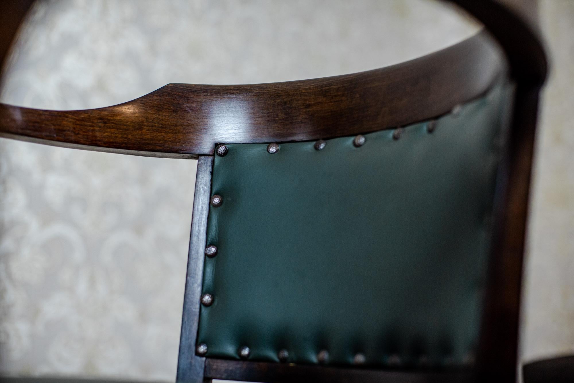 Beech Office Chair From the Interwar Period Upholstered with Green Leather 1