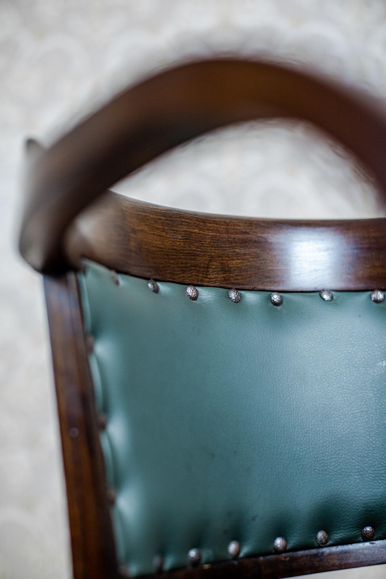 Beech Office Chair From the Interwar Period Upholstered with Green Leather 2