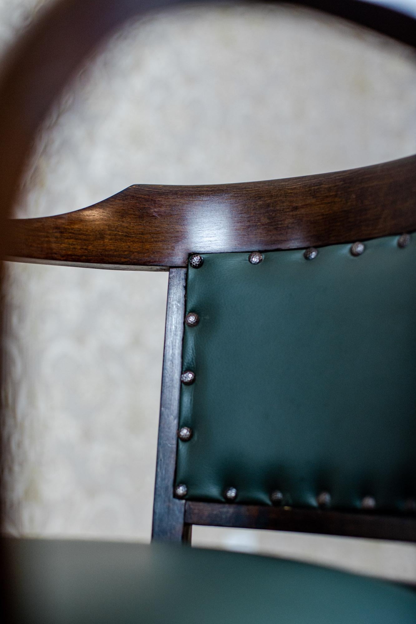 Beech Office Chair From the Interwar Period Upholstered with Green Leather 3