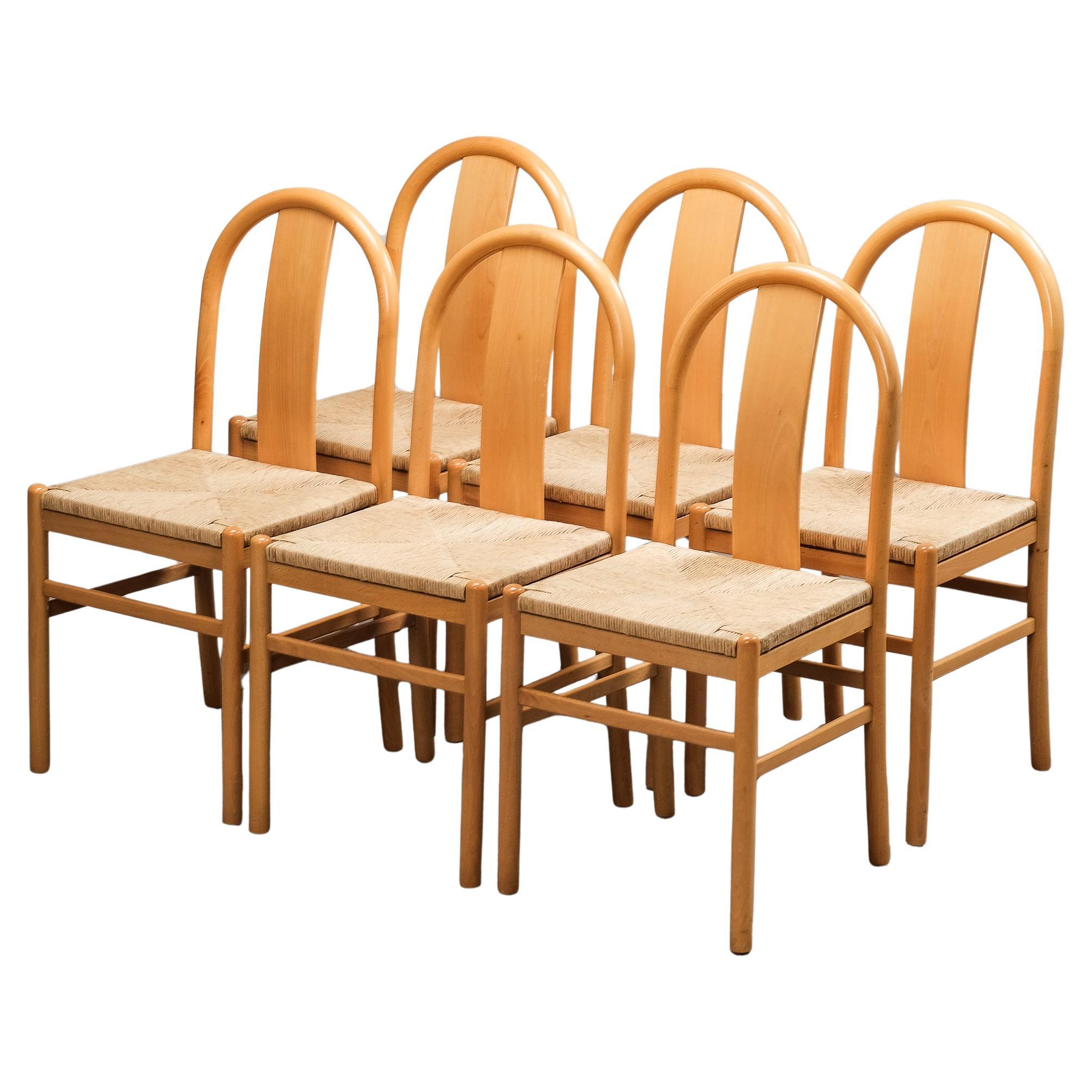 Sedie da pranzo in Beeche e Corda di Carta nello stile di Annig Sarian, anni '80, set di 6