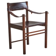 Beech + Patinated Dark Brown Leather Armchair by Ibisco Sedie, Italy 1970s