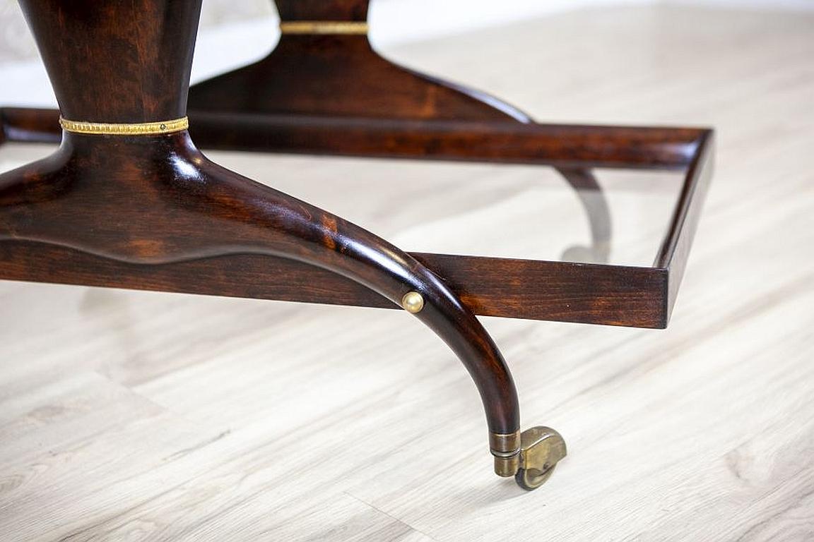 Dark Brown Beech Side Table / Liquor Cabinet from the Late 20th Century on Rolls For Sale 8