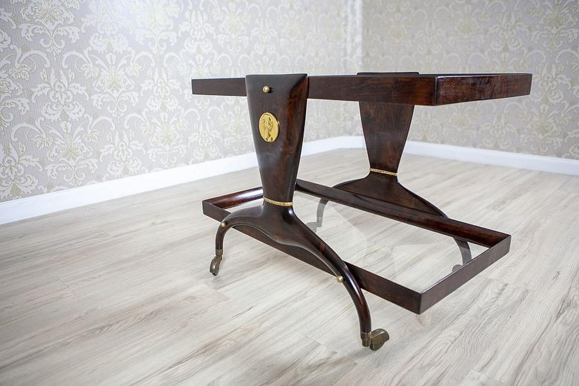 European Dark Brown Beech Side Table / Liquor Cabinet from the Late 20th Century on Rolls For Sale