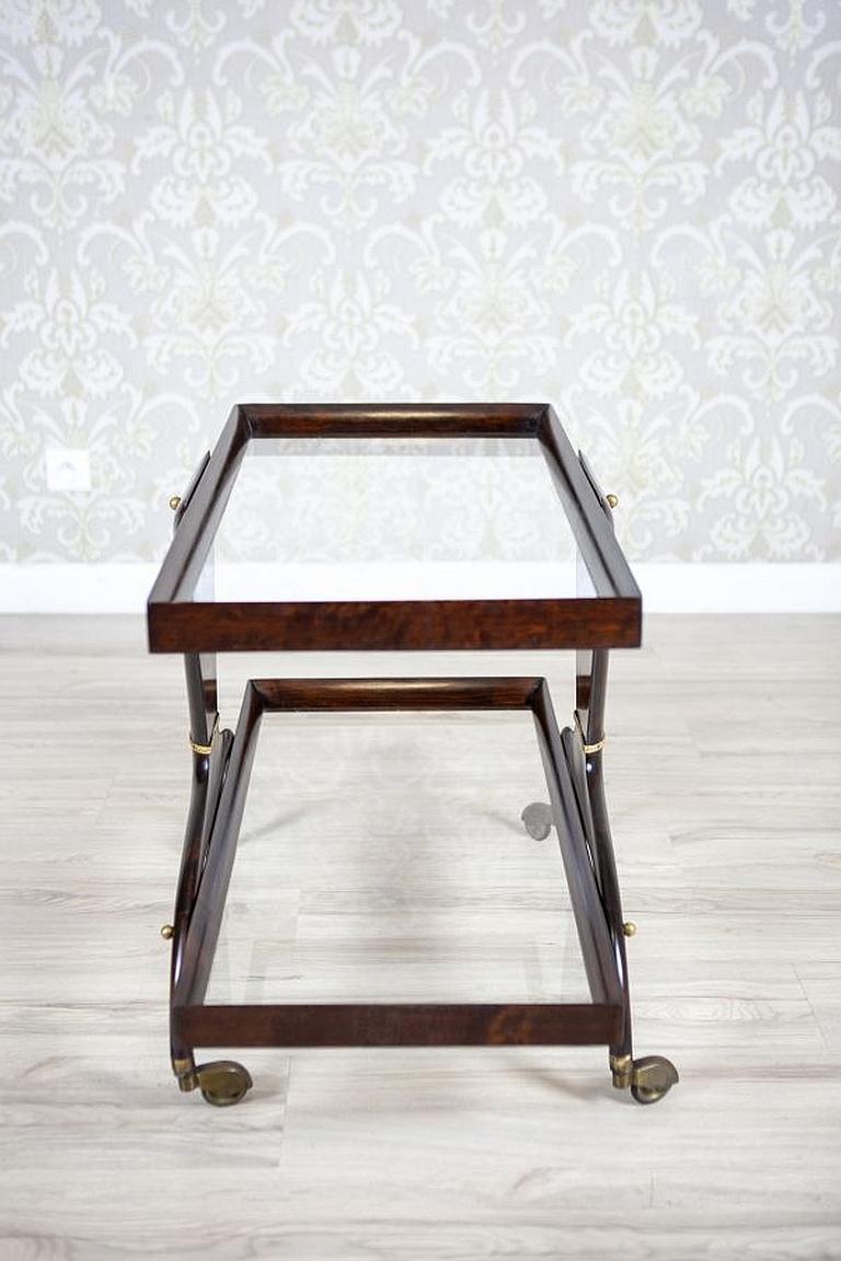 Dark Brown Beech Side Table / Liquor Cabinet from the Late 20th Century on Rolls For Sale 1