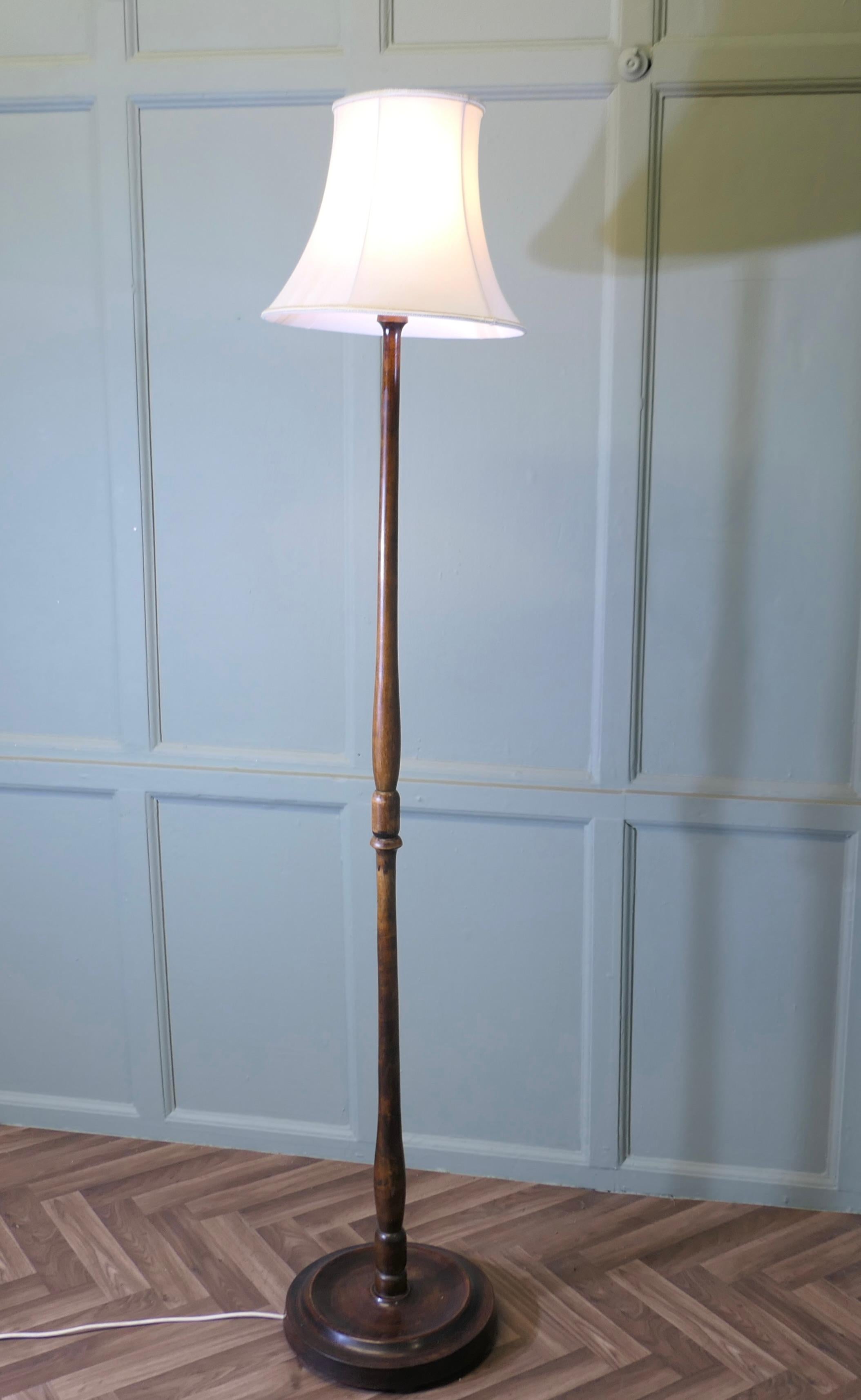 Art Deco Beech Standard or Floor Lamp with Linen Shade For Sale