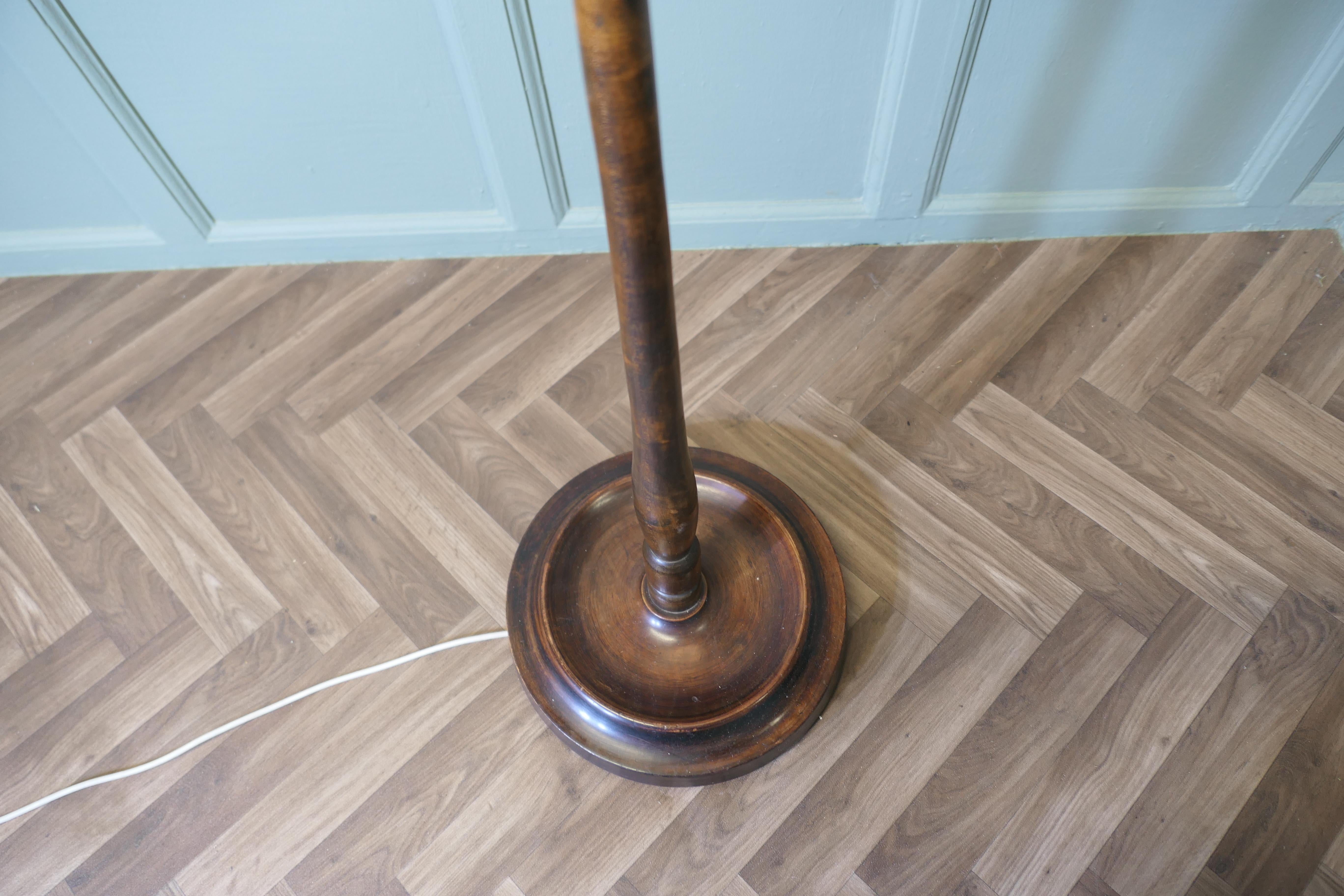 Mid-20th Century Beech Standard or Floor Lamp with Linen Shade For Sale