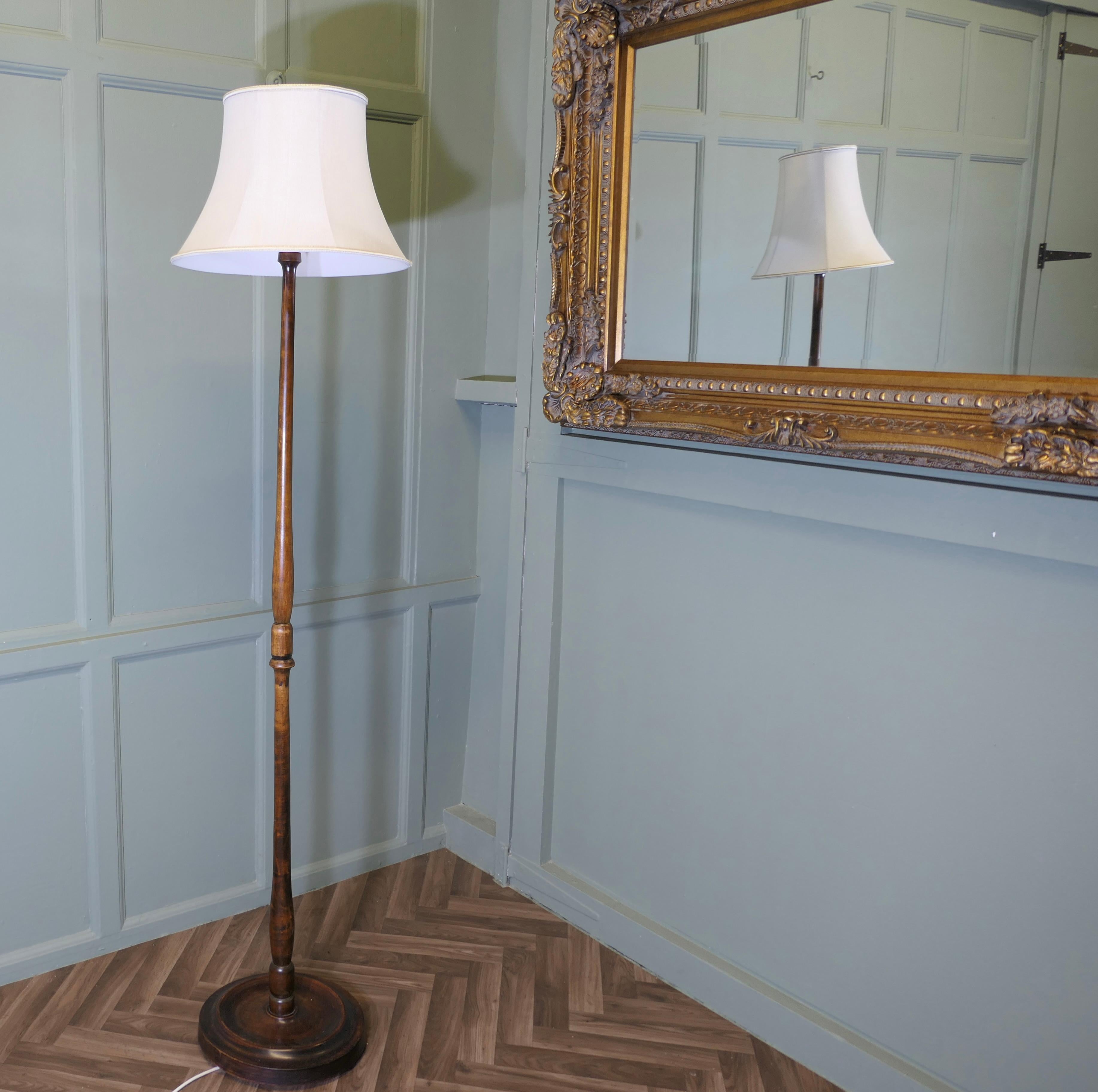 Beech Standard or Floor Lamp with Linen Shade For Sale 1