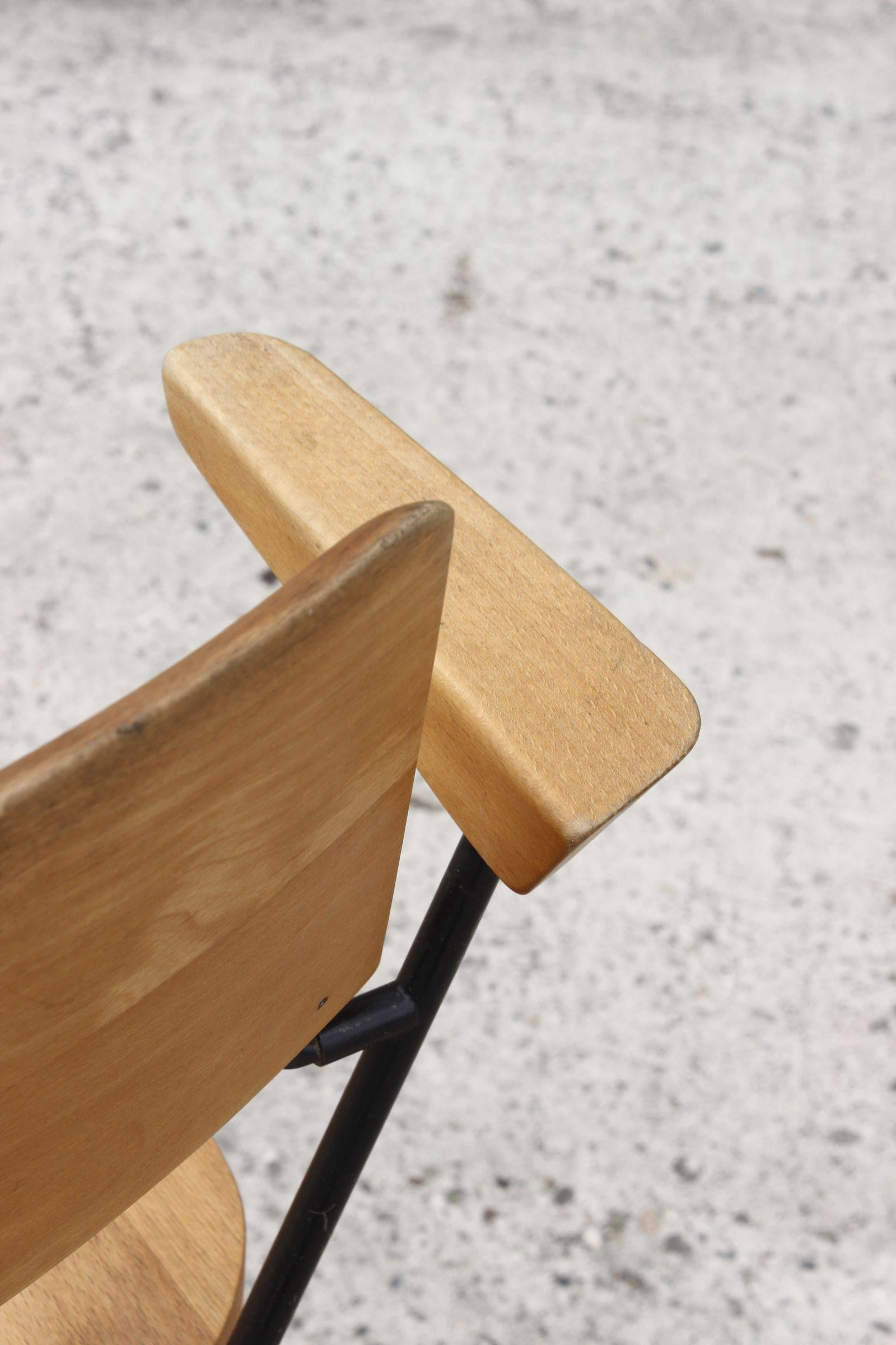 Mid-20th Century Beech & Steel swivel desk Chair by Martin Stoll for Giroflex Switzerland 1950s