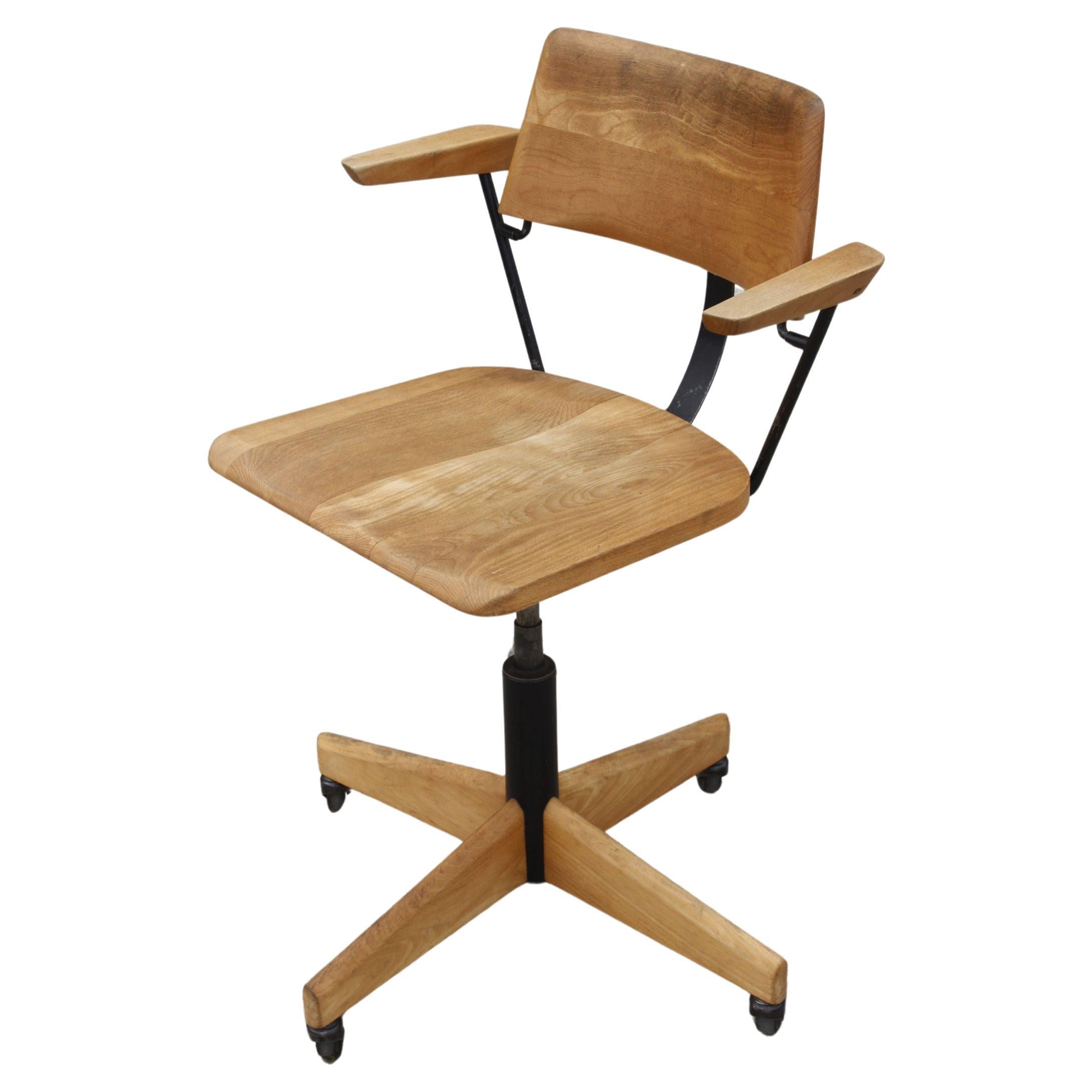 Beech & Steel swivel desk Chair by Martin Stoll for Giroflex Switzerland 1950s