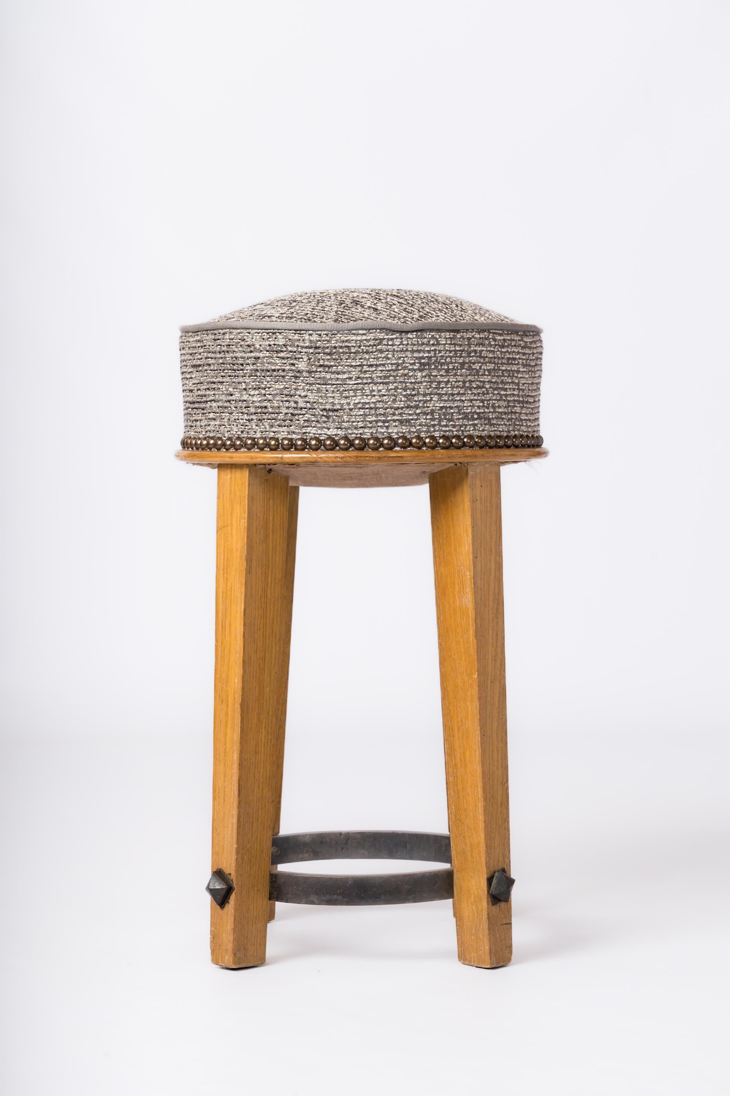 French Beech Stool with Iron Strapping in the style of Arbus - France 1940's For Sale