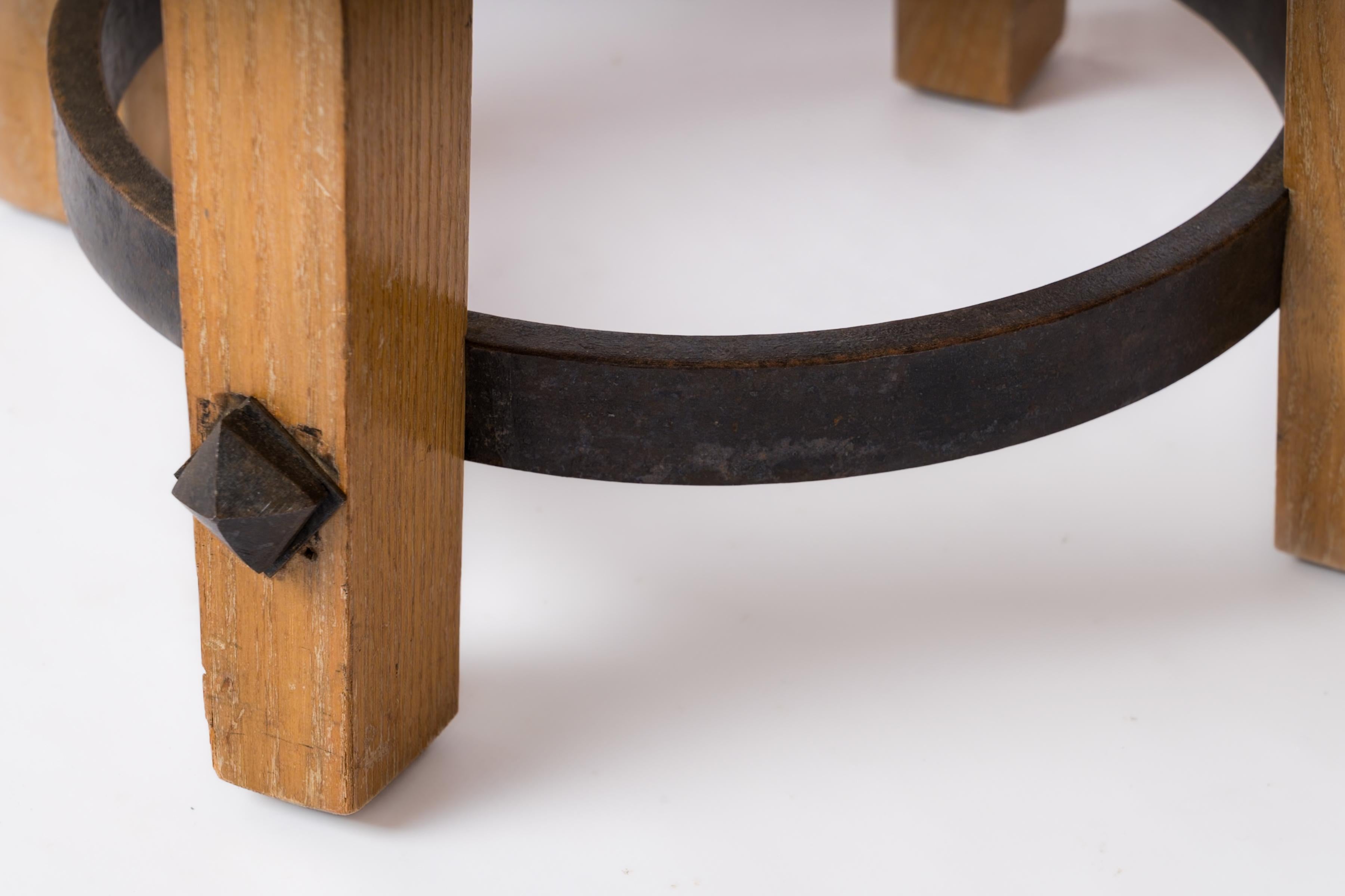 Mid-20th Century Beech Stool with Iron Strapping in the style of Arbus - France 1940's For Sale