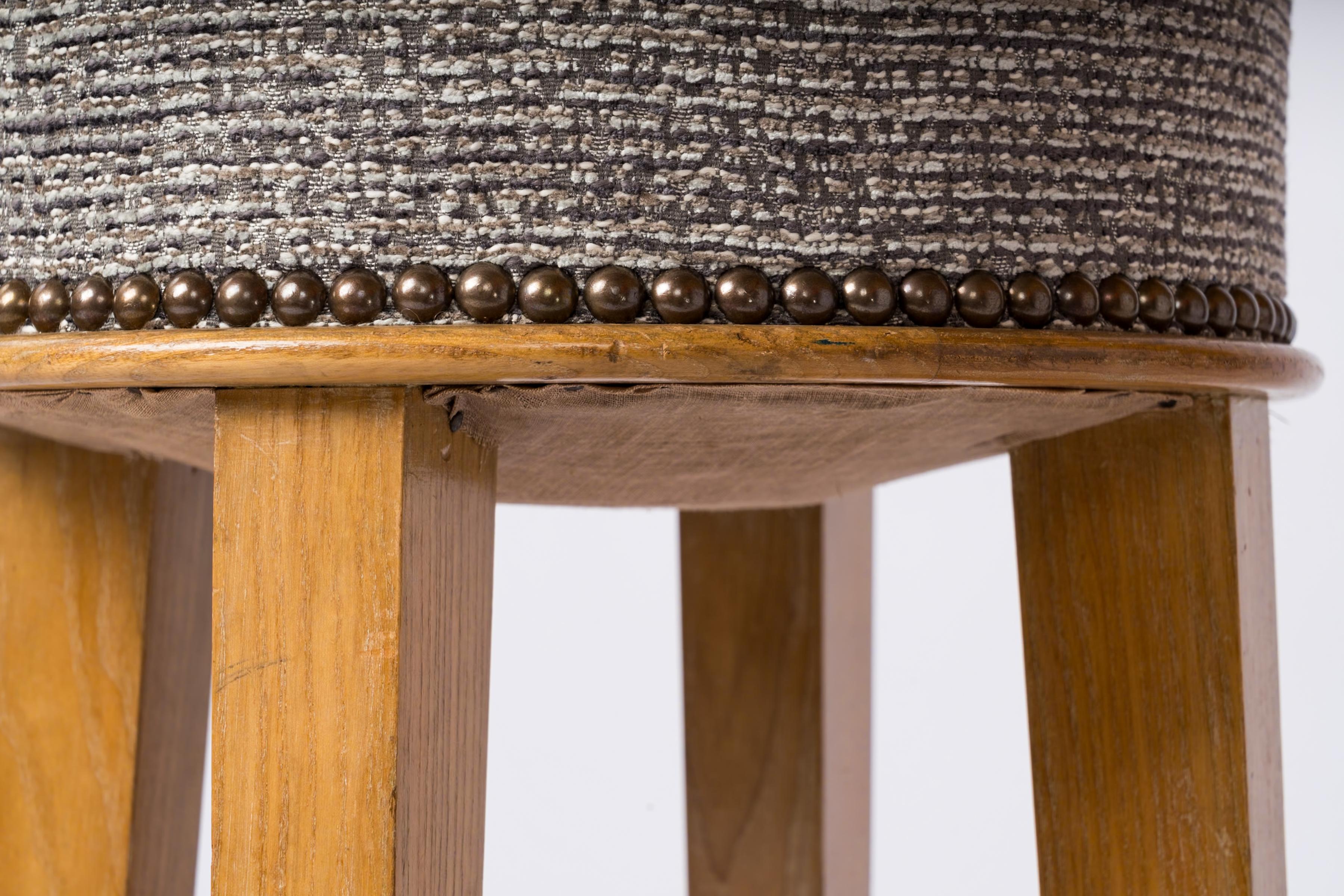 Upholstery Beech Stool with Iron Strapping in the style of Arbus - France 1940's For Sale