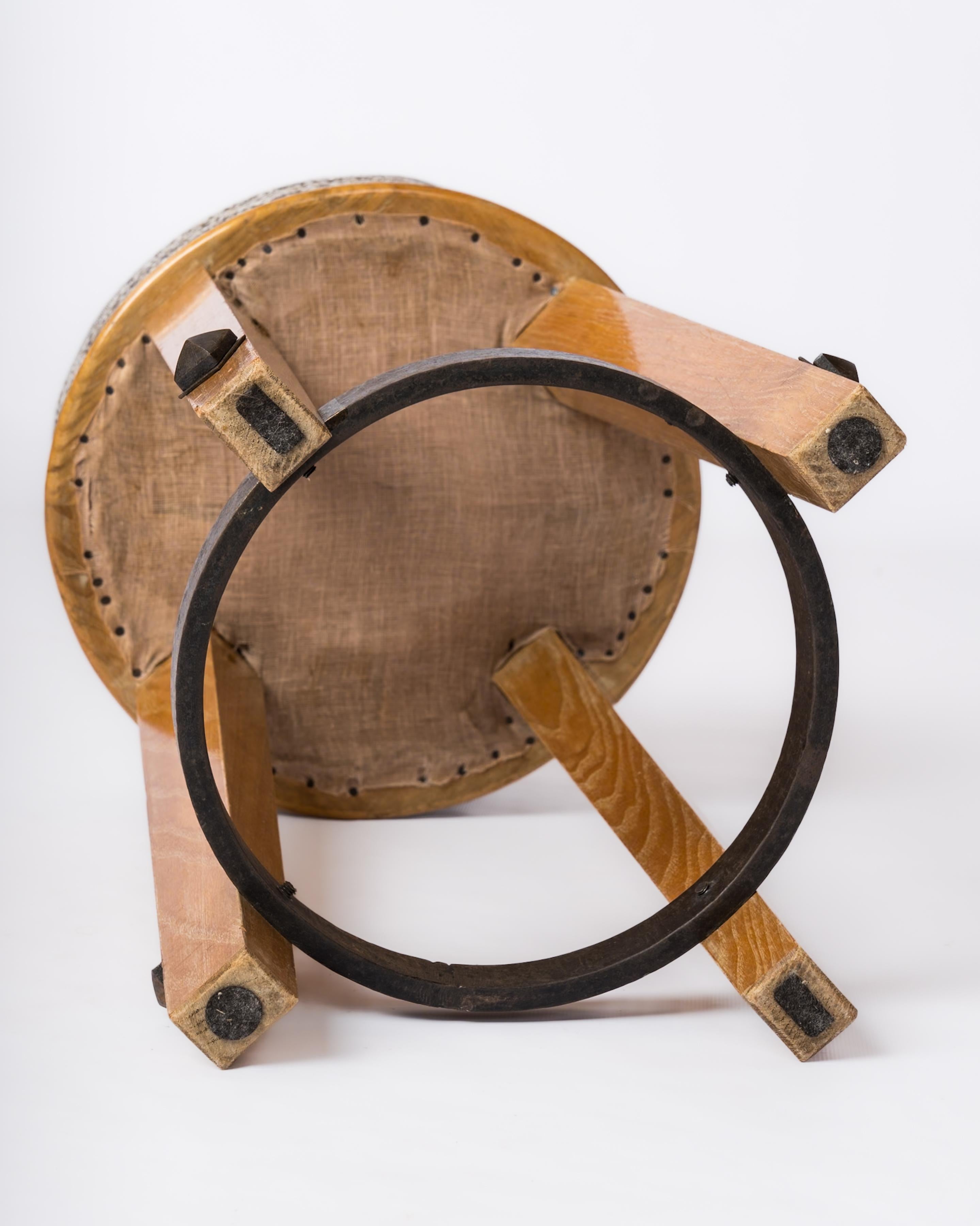 Beech Stool with Iron Strapping in the style of Arbus - France 1940's For Sale 1