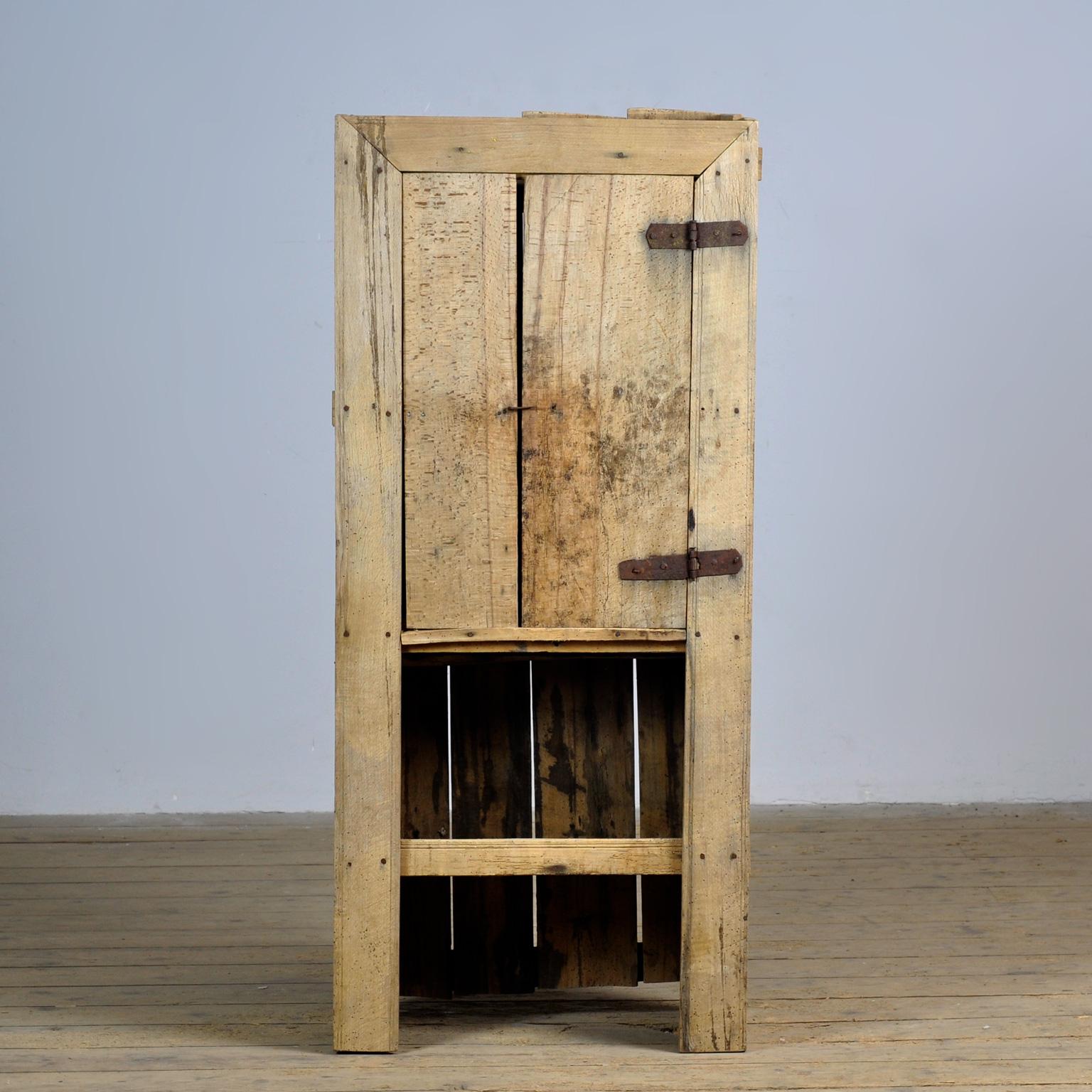 Armadio primitivo proveniente dalla Transilvania, realizzato in legno di faggio segato o sbozzato, circa 1850. Due ripiani all'interno. Questo è un mobile di una casa molto modesta nelle Highland House. È un piccolo miracolo che questo mobile sia