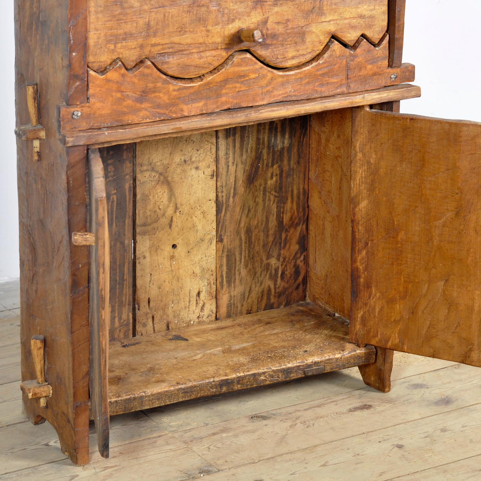 Hand-Carved Beech Wabi Sabi Cabinet, circa 1800 For Sale