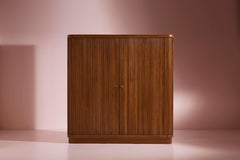 Beech wardrobe with roller shutters, glass shelves, interior light, Italy, 1950s