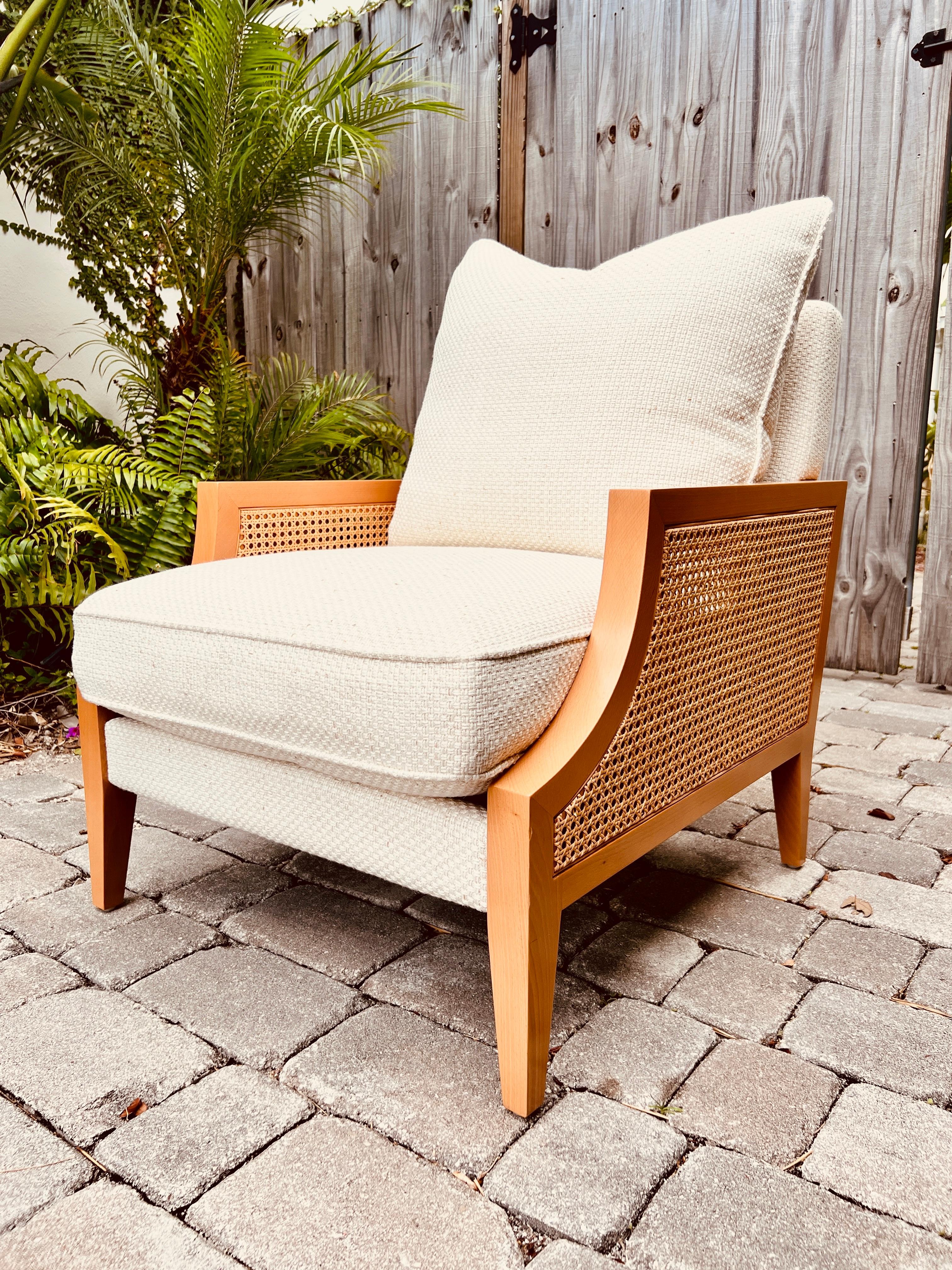 Beechwood and Cane Lounge Chair in Ivory Basketweave by Pierre Frey For Sale 3