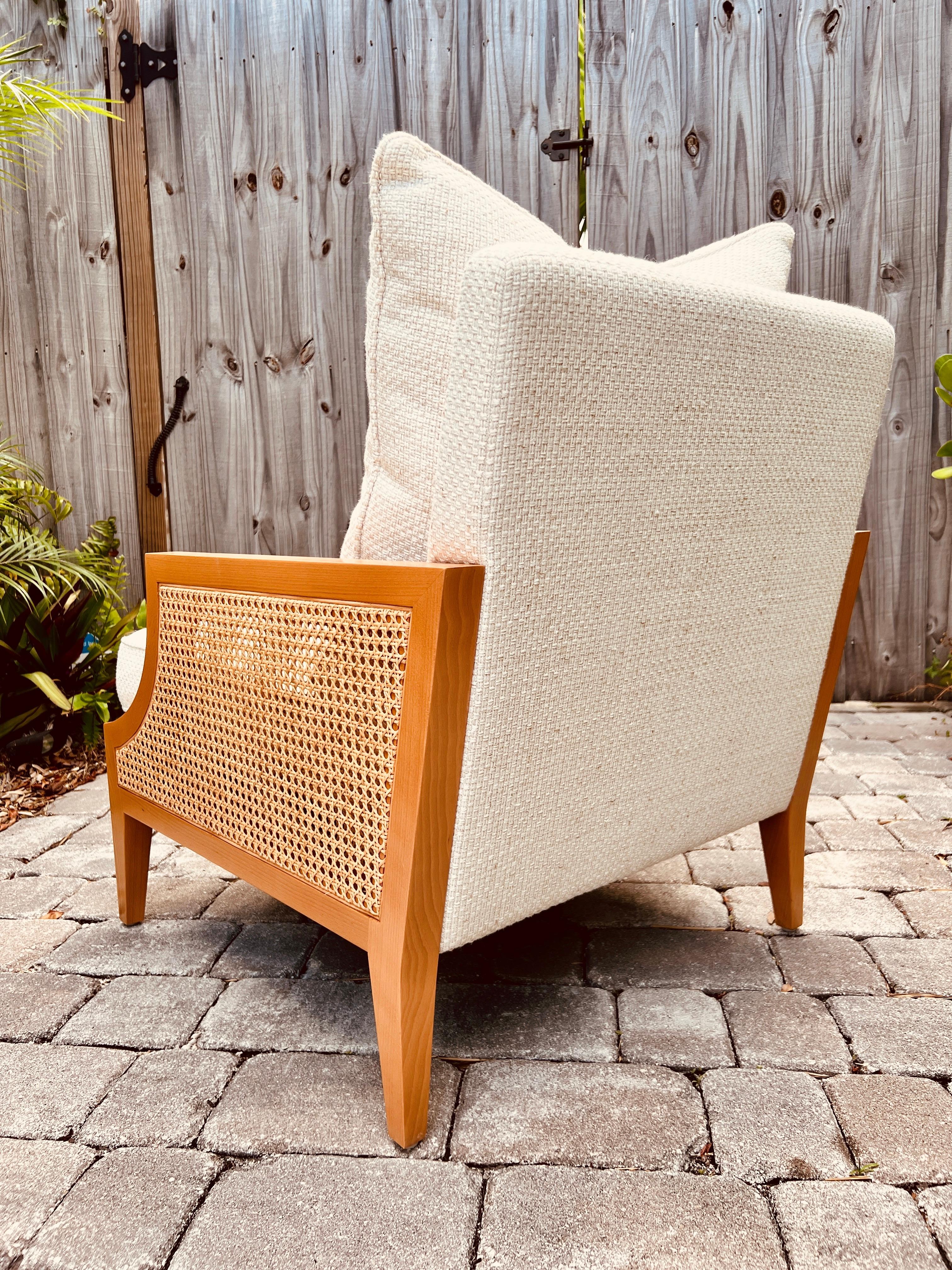 Beechwood and Cane Lounge Chair in Ivory Basketweave by Pierre Frey In Good Condition For Sale In Fort Lauderdale, FL