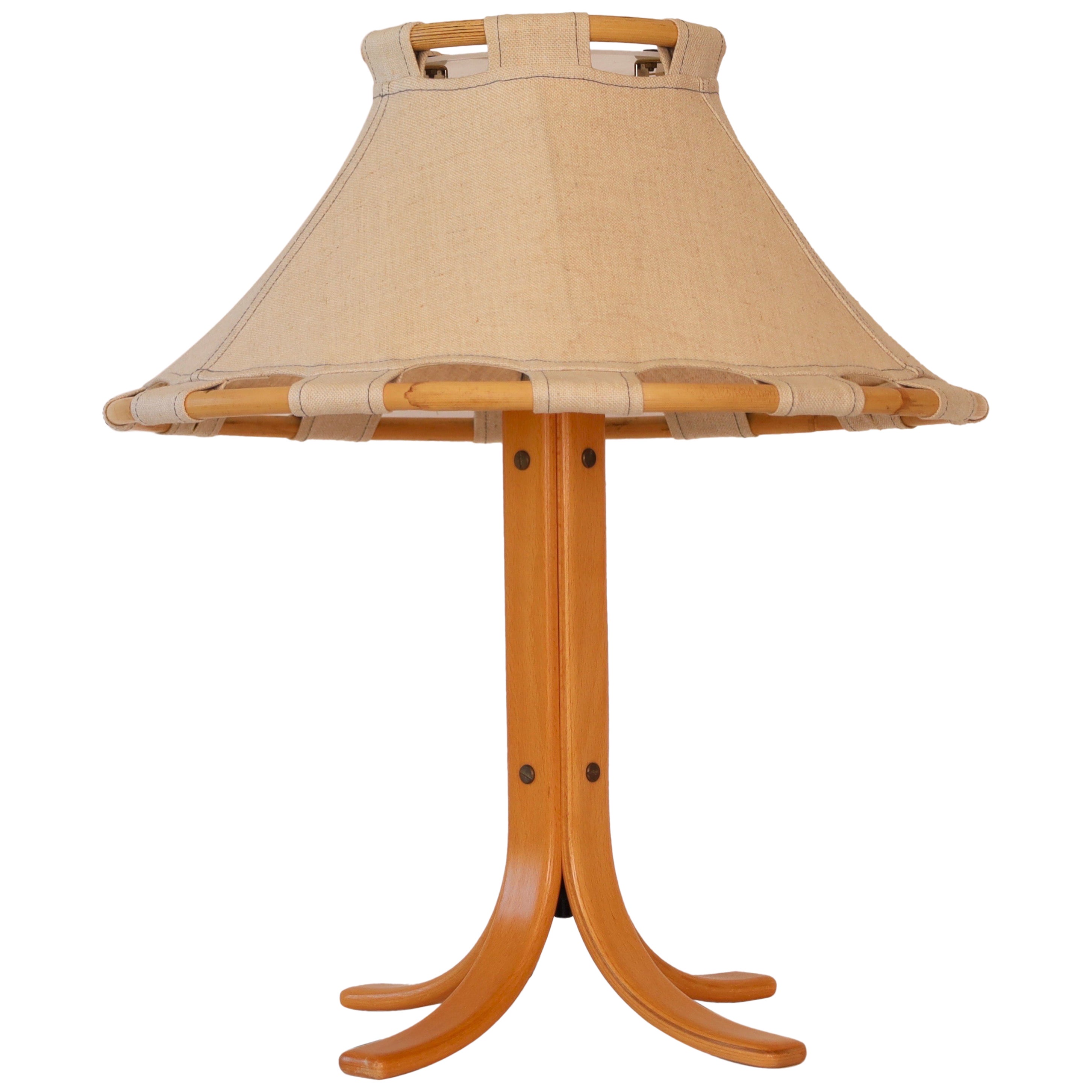 Lampe de bureau en bois de hêtre et toile d'Anna Ehrner pour Atelje Lyktan, 1970, Suède en vente