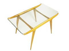 Beech wood and curved glass Mid Century Modern coffee table in the style of Font