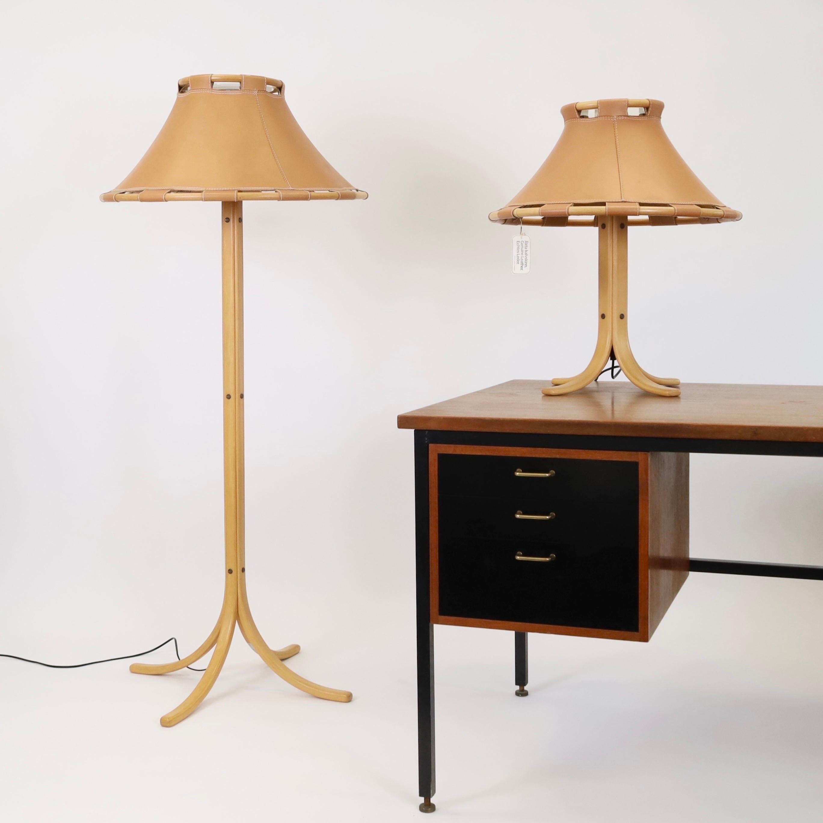 Lampe de bureau en bois de hêtre et cuir d'Anna Ehrner pour Atelje Lyktan, 1970, Suède en vente 5