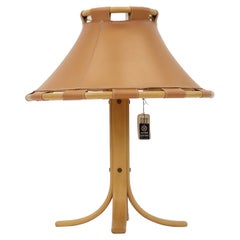 Schreibtischlampe aus Buchenholz und Leder von Anna Ehrner für Atelje Lyktan, 1970er Jahre, Schweden