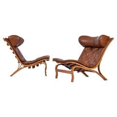 Ensemble de chaises Skandi en bois de hêtre Arne Norell en cuir cognac touffeté Fabriqué en Suède