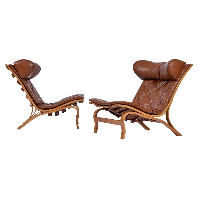 Jabeth Wilson Mikroprocessor vores Beech Wood Arne Norell Skandi Chair Set in Tufted Cognac Leather Made in  Sweden at 1stDibs
