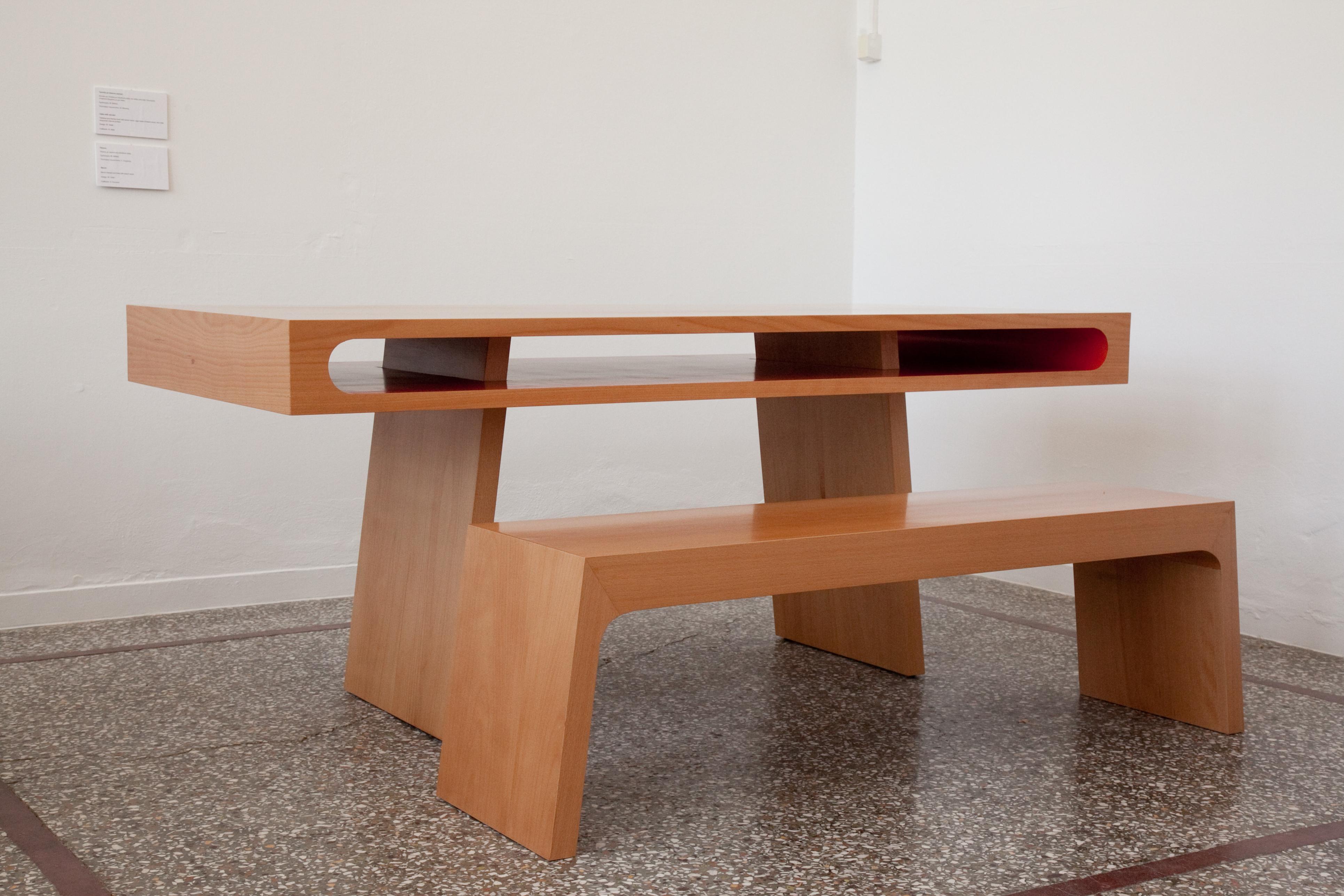 This bench is structured and lined with beechwood in a traditional craftsman's workshop on the island of Tinos, in Cyclades, Greece.

Measures: 45 cm x 140 cm x 45 cm.

The furniture of this collection was presented firstly in the exhibition