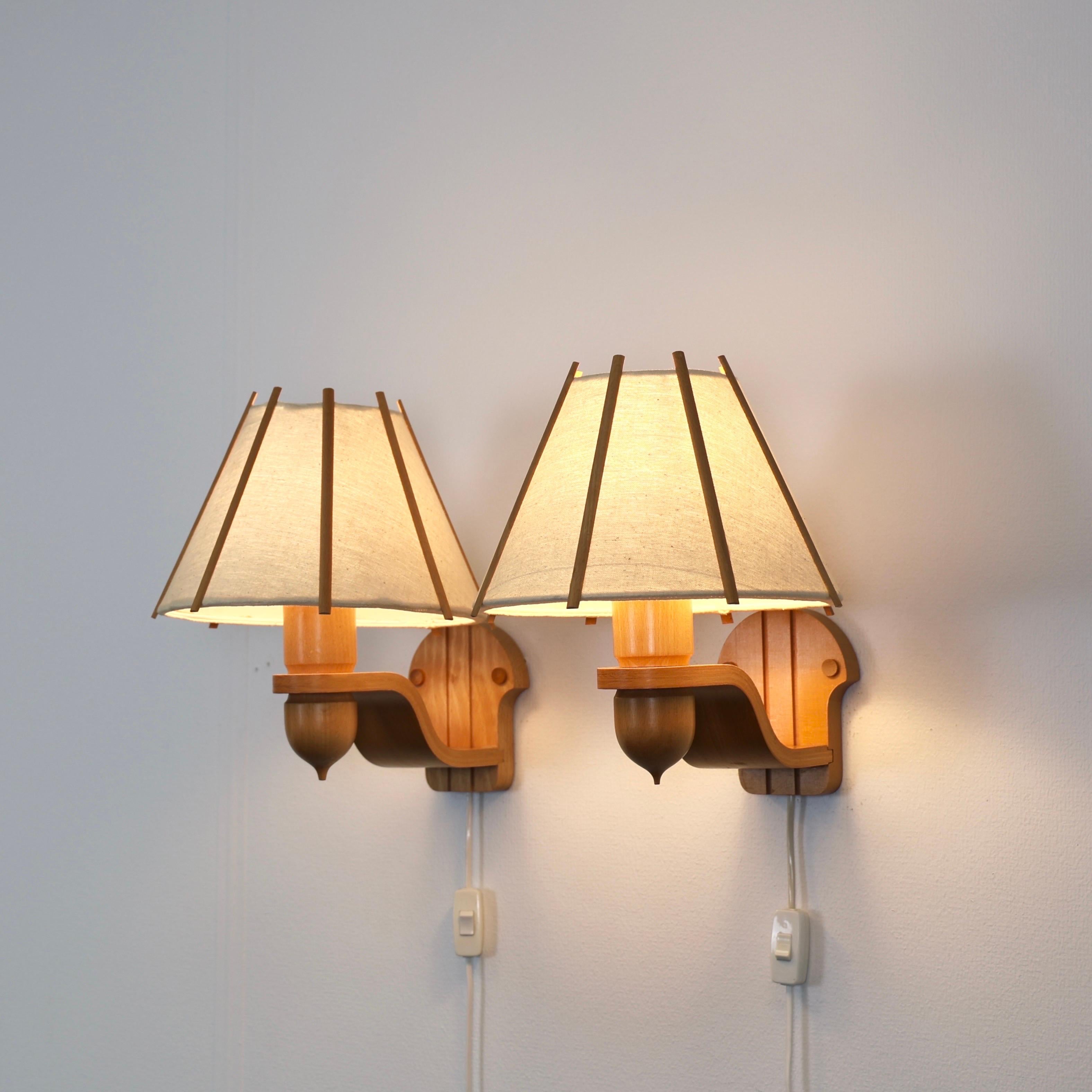 Danish Beech Wood Sconces by Jan Wickelgren for Aneta, 1970s, Sweden