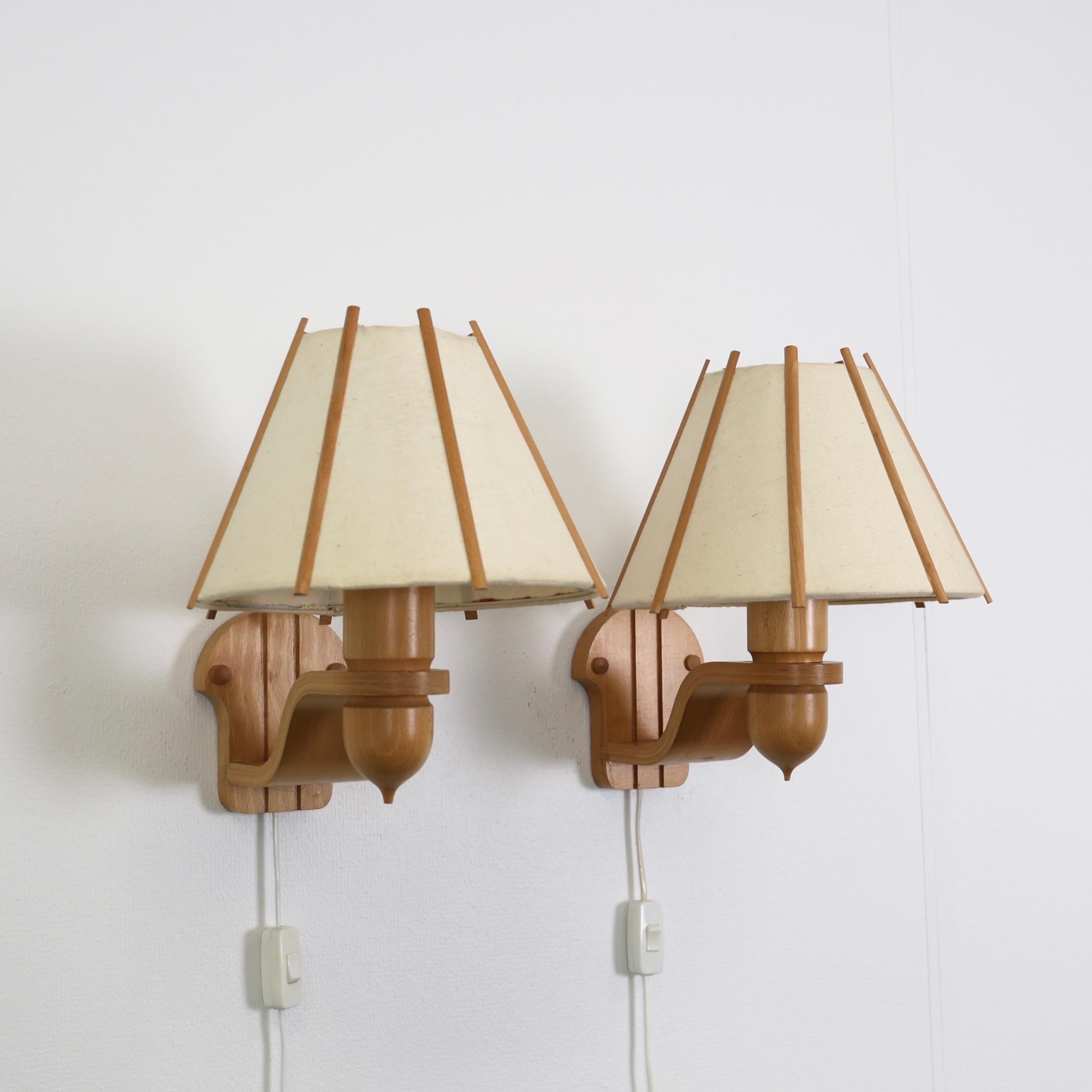 Beech Wood Sconces by Jan Wickelgren for Aneta, 1970s, Sweden In Fair Condition In Værløse, DK