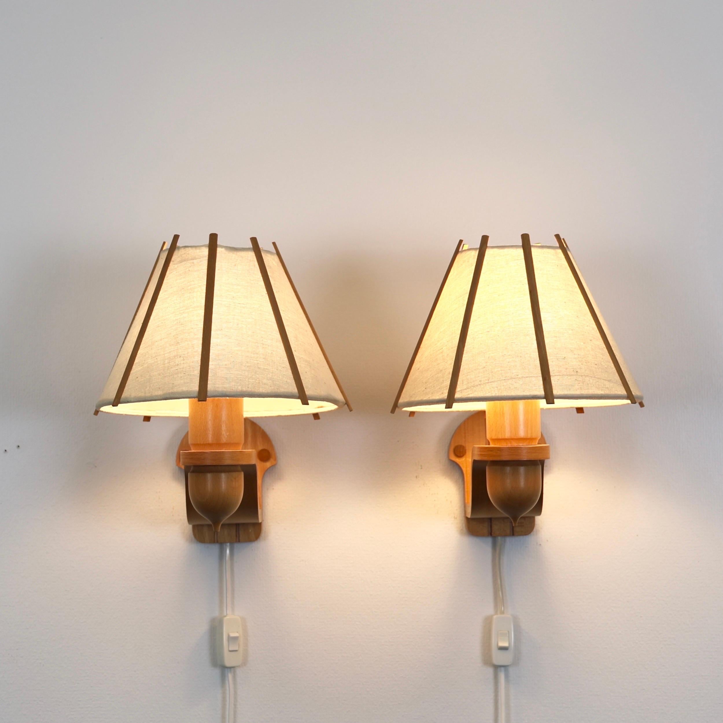 Fabric Beech Wood Sconces by Jan Wickelgren for Aneta, 1970s, Sweden