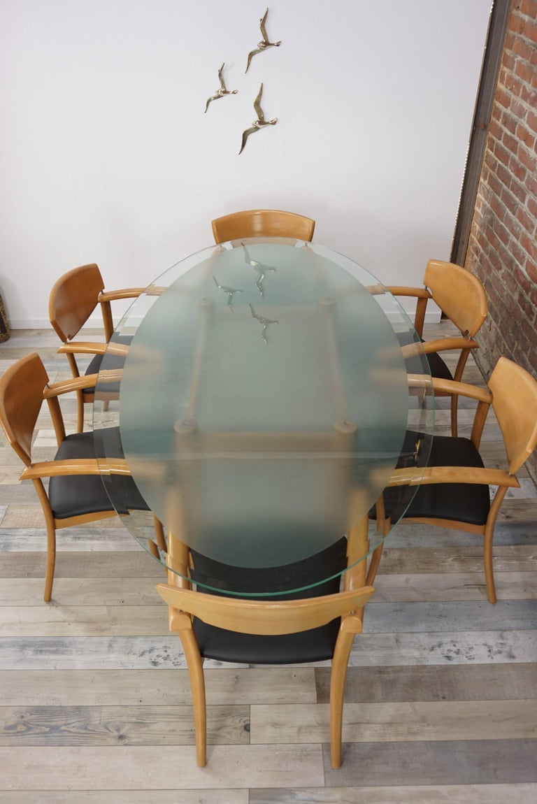 Beech Wooden Base and Oval Glass Tray Dining Table at 1stDibs