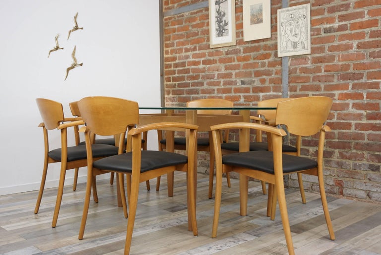 Beech Wooden Base and Oval Glass Tray Dining Table at 1stDibs