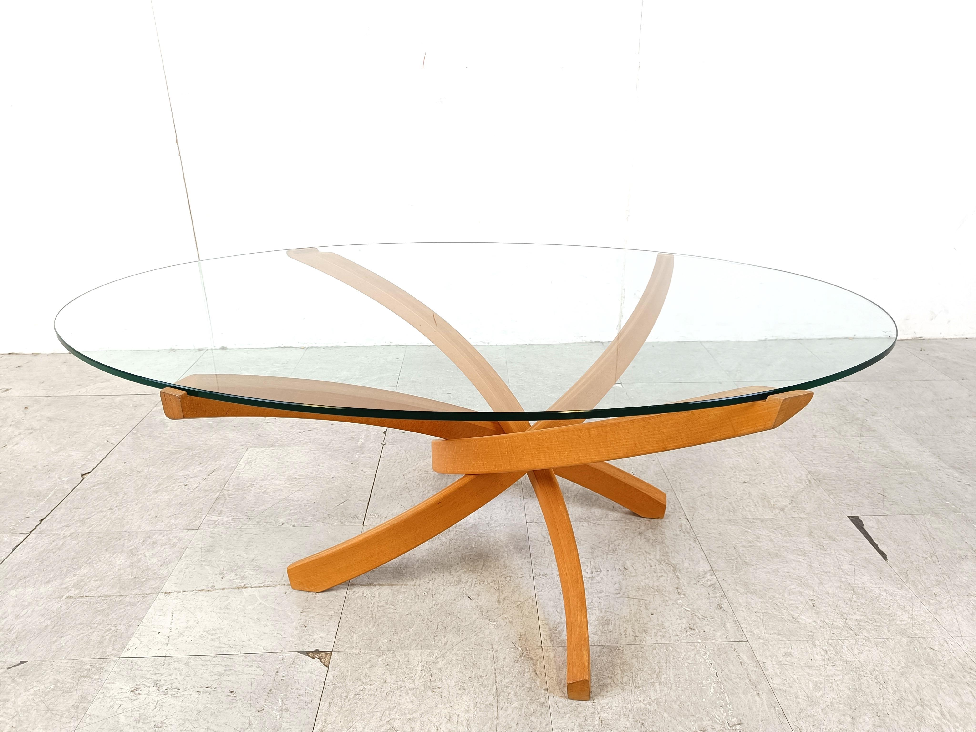Post-Modern Beech wooden coffee table by Maison Regain, 1980s For Sale