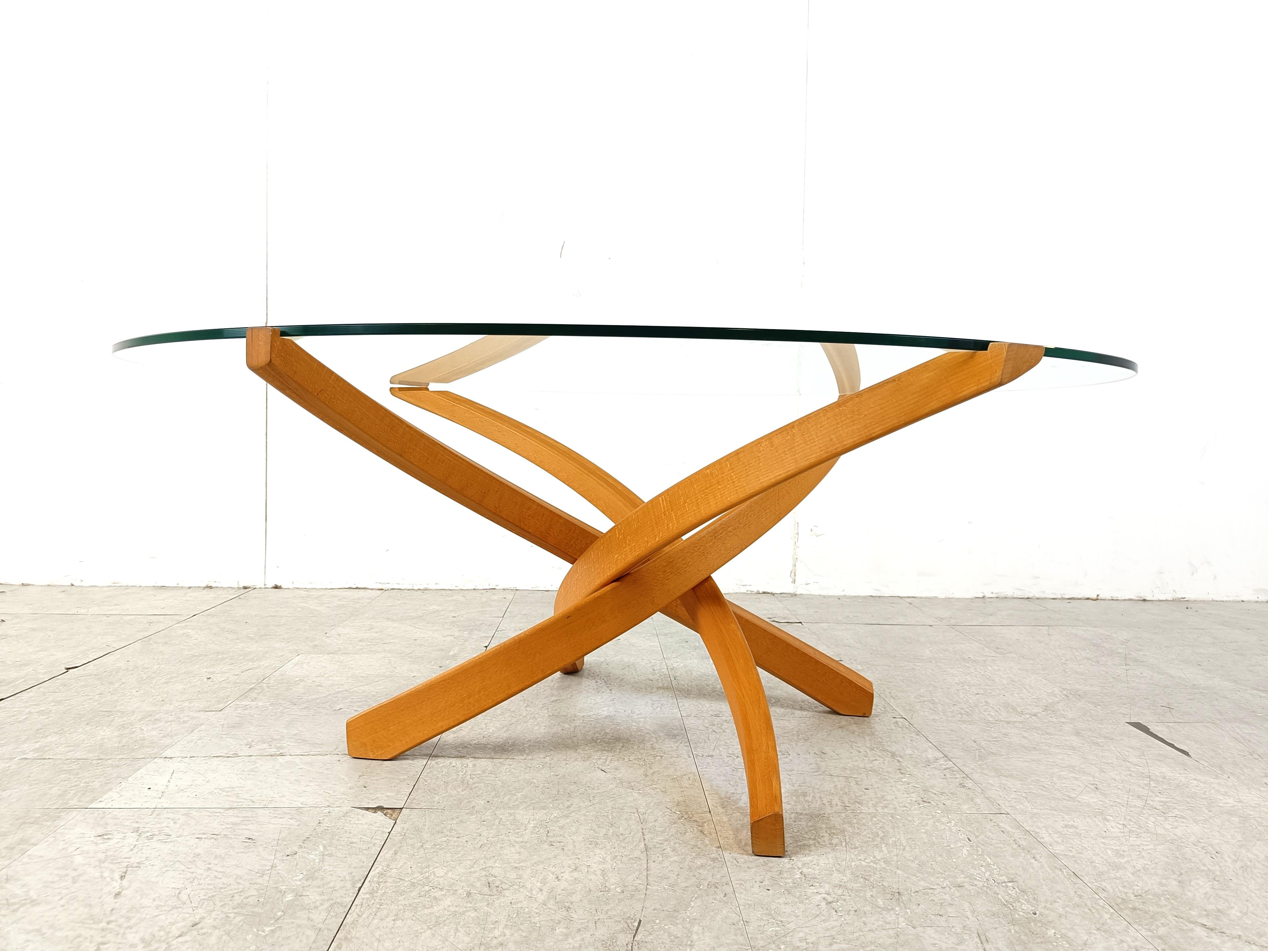 Beech wooden coffee table by Maison Regain, 1980s In Good Condition For Sale In HEVERLEE, BE