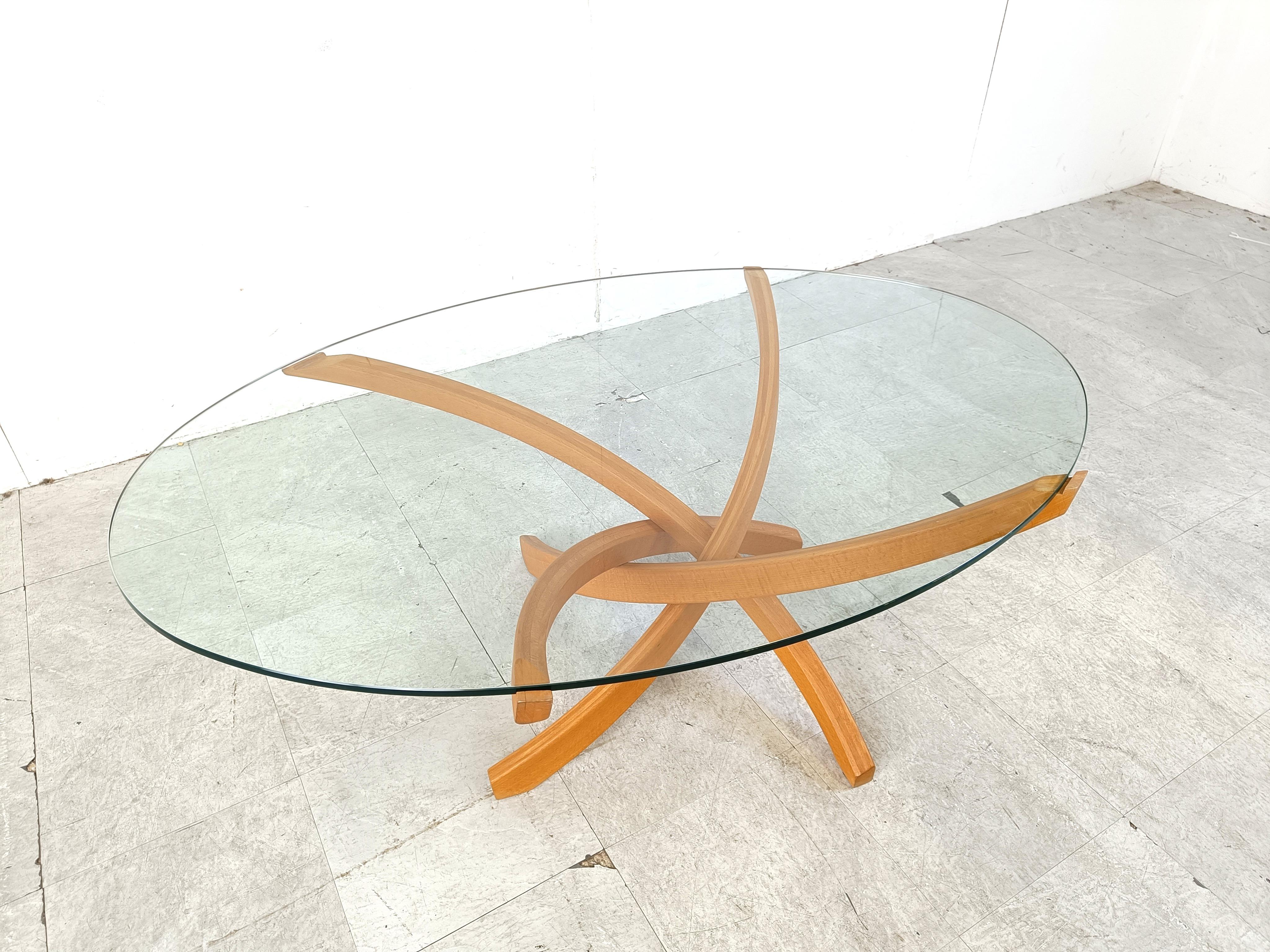 Late 20th Century Beech wooden coffee table by Maison Regain, 1980s For Sale