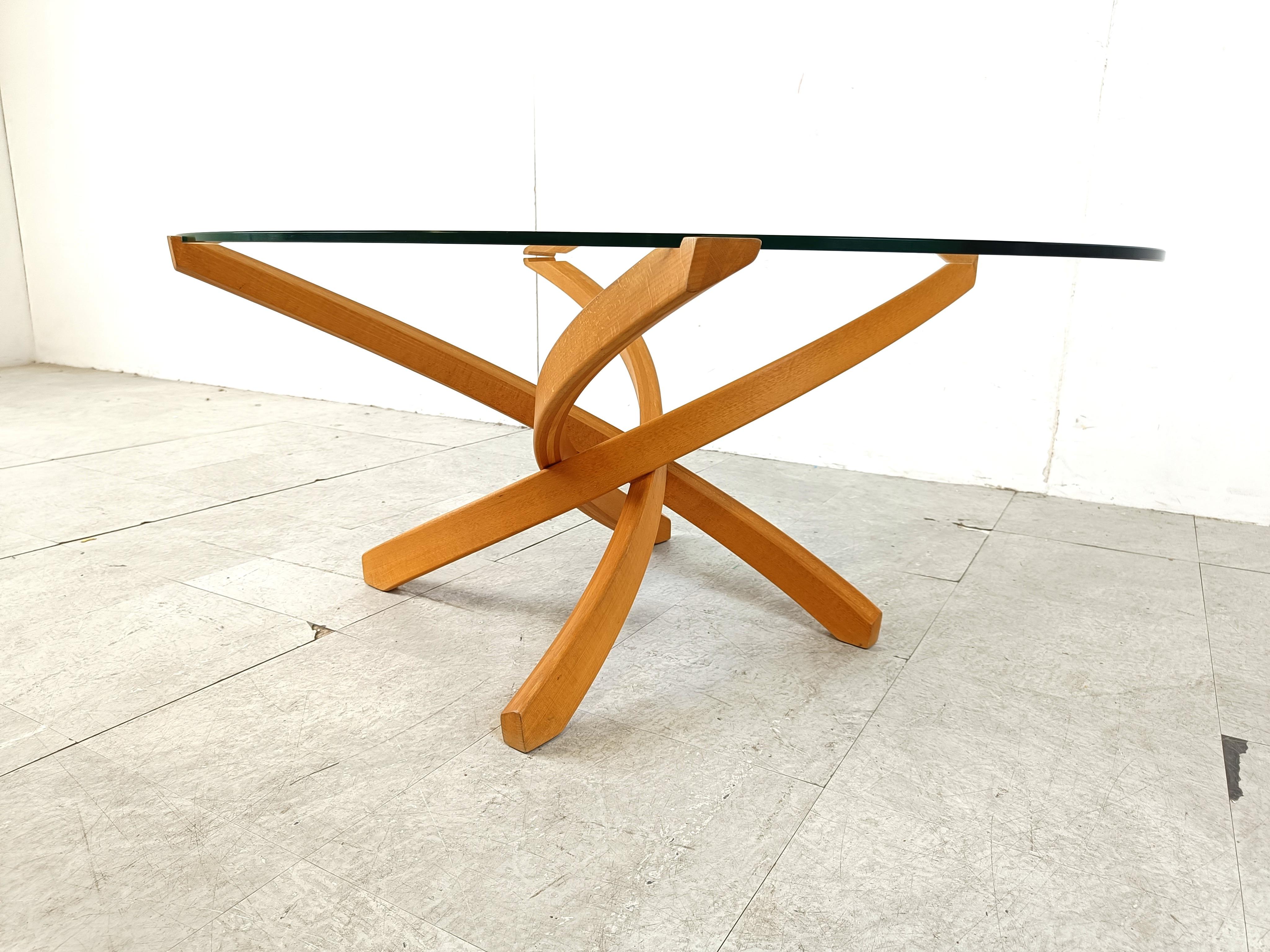 Beech wooden coffee table by Maison Regain, 1980s For Sale 1