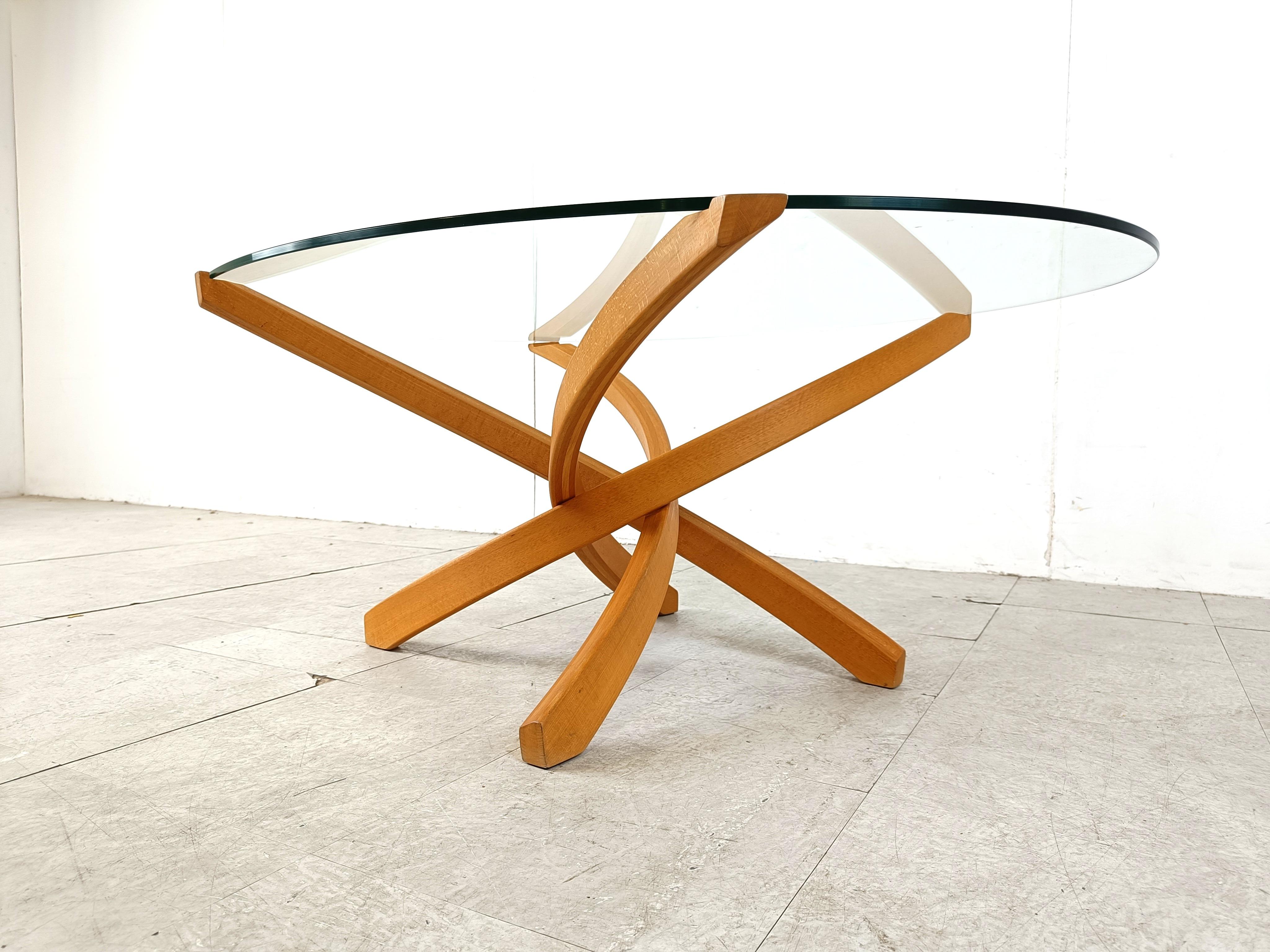Beech wooden coffee table by Maison Regain, 1980s For Sale 2