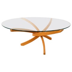 Beech wooden coffee table by Maison Regain, 1980s