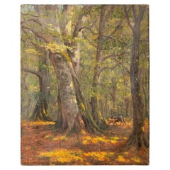 Vintage 'Beeches In The New Forest', Oil On Canvas by Charles S. Meacham, 1920s