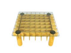 Tavolino in legno, vetro e gomma degli anni '70