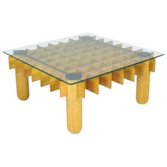 Retro Wood, Glass and Rubber 1970s Coffee Table