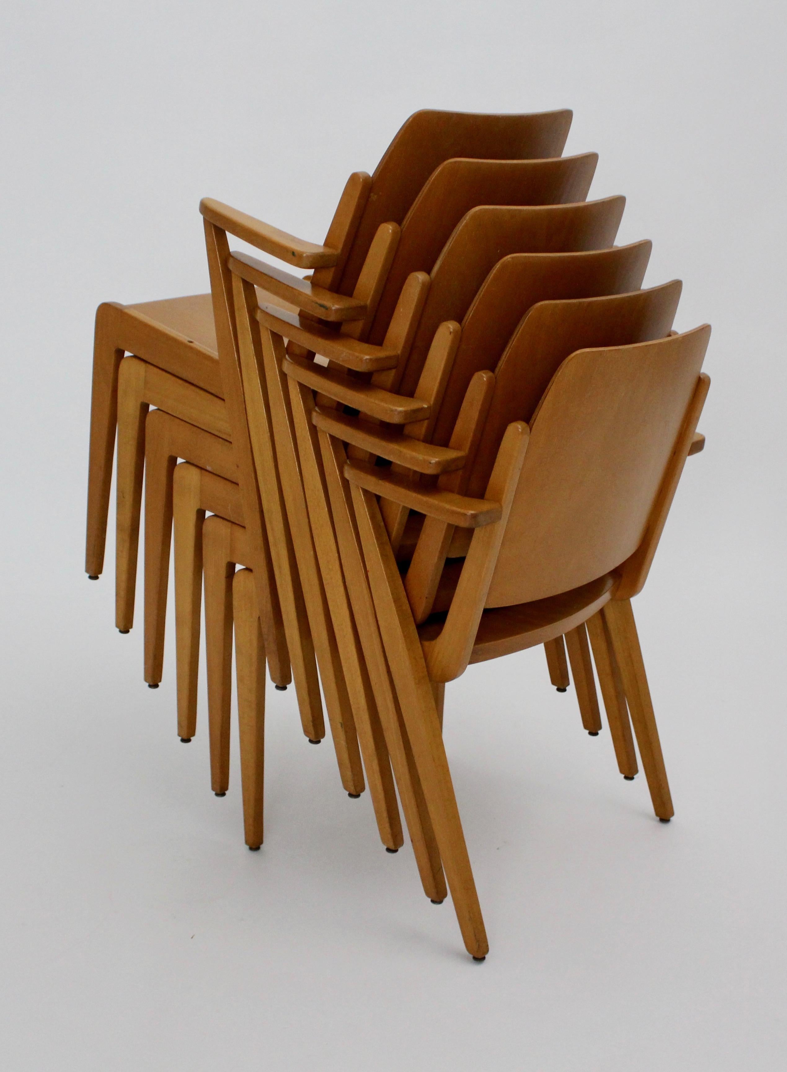 Beechwood Dining Room Chairs Austro by Franz Schuster Vienna 1959 Set of Six For Sale 6