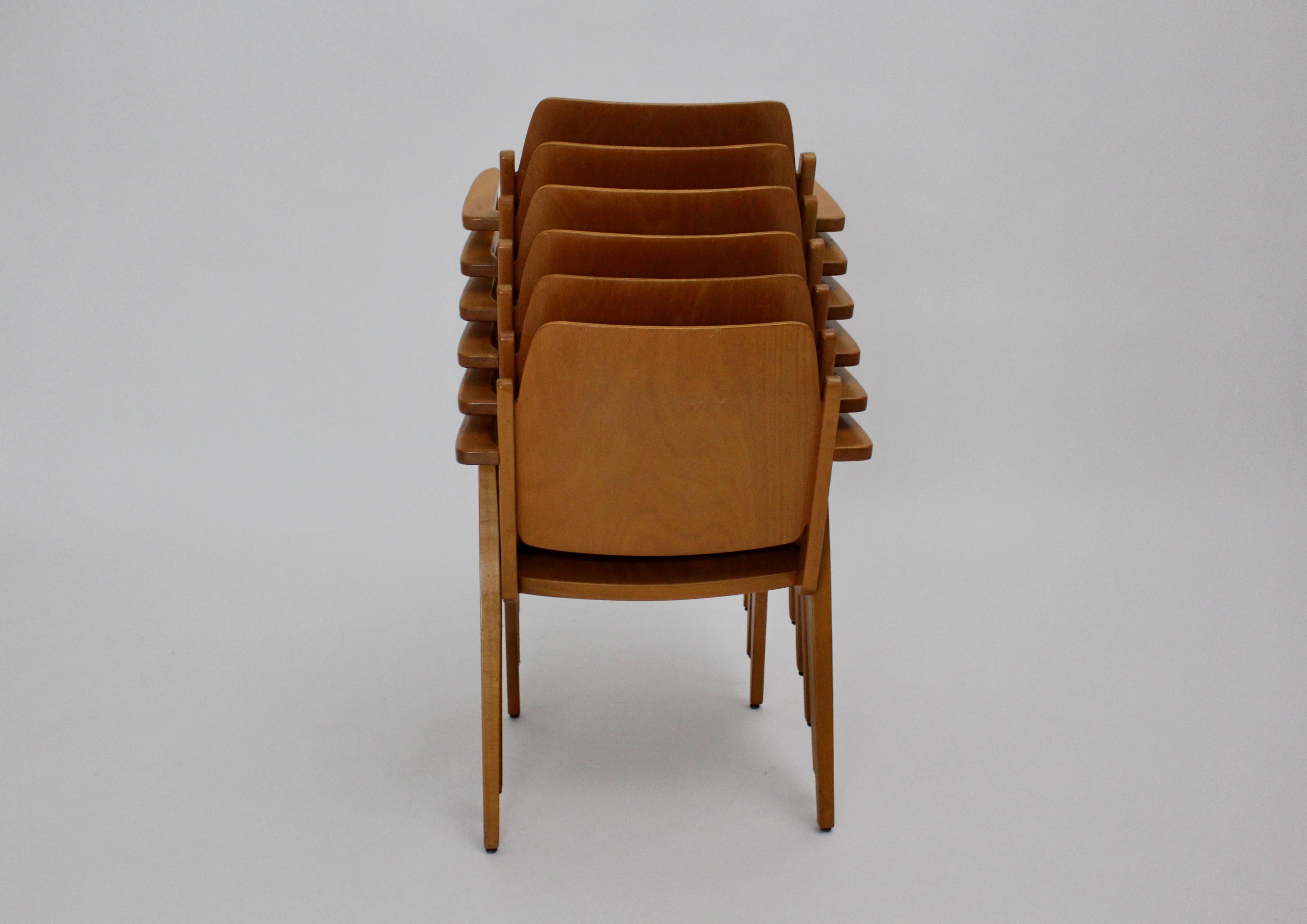 Beechwood Dining Room Chairs Austro by Franz Schuster Vienna 1959 Set of Six For Sale 7