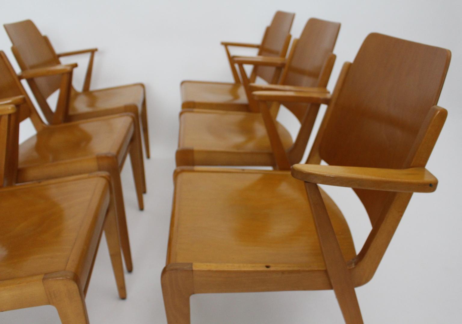 Beechwood Dining Room Chairs Austro by Franz Schuster Vienna 1959 Set of Six For Sale 14