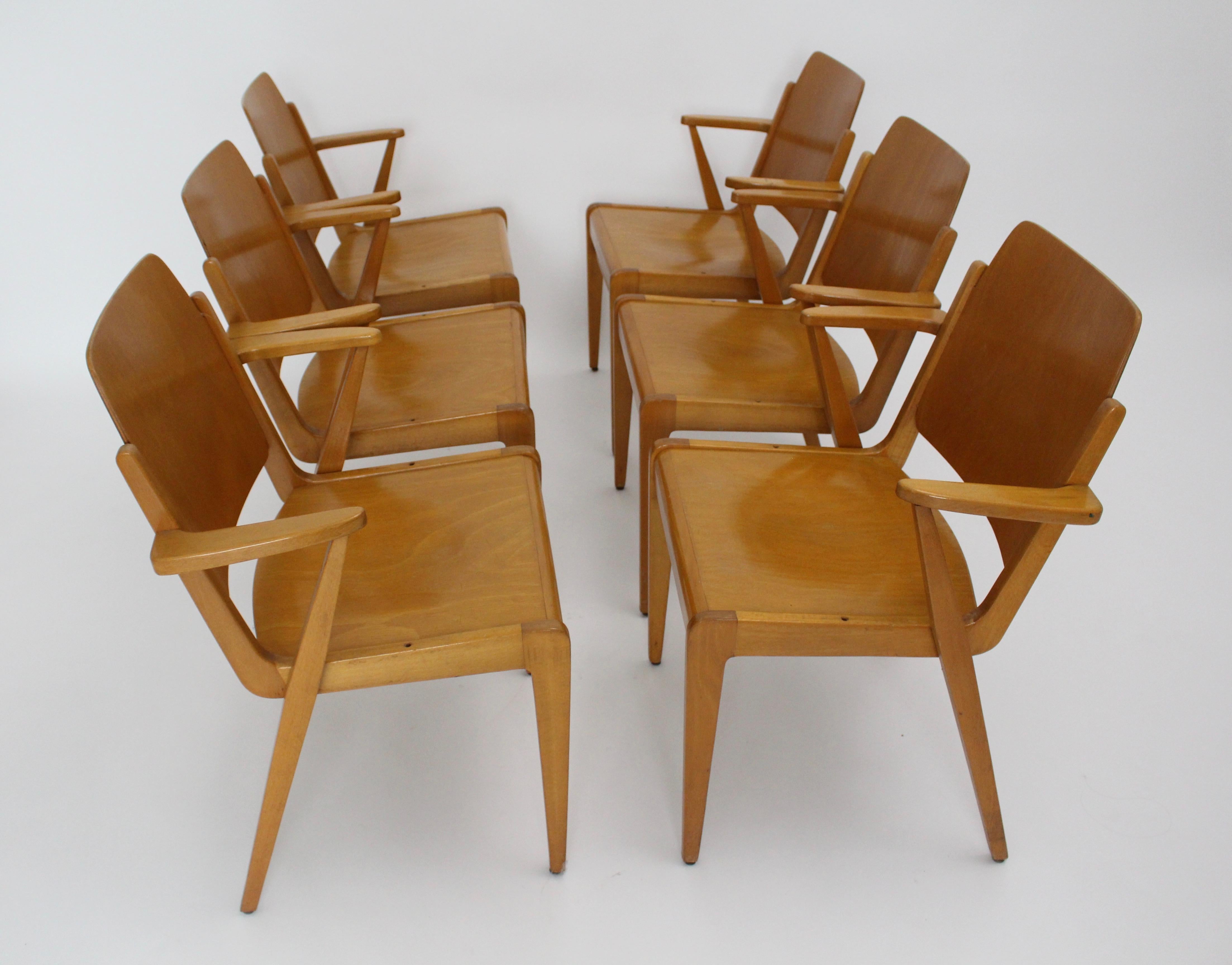 Esszimmerstühle aus Buchenholz Austro by Franz Schuster Wien 1959 Sechser-Set (Österreichisch) im Angebot