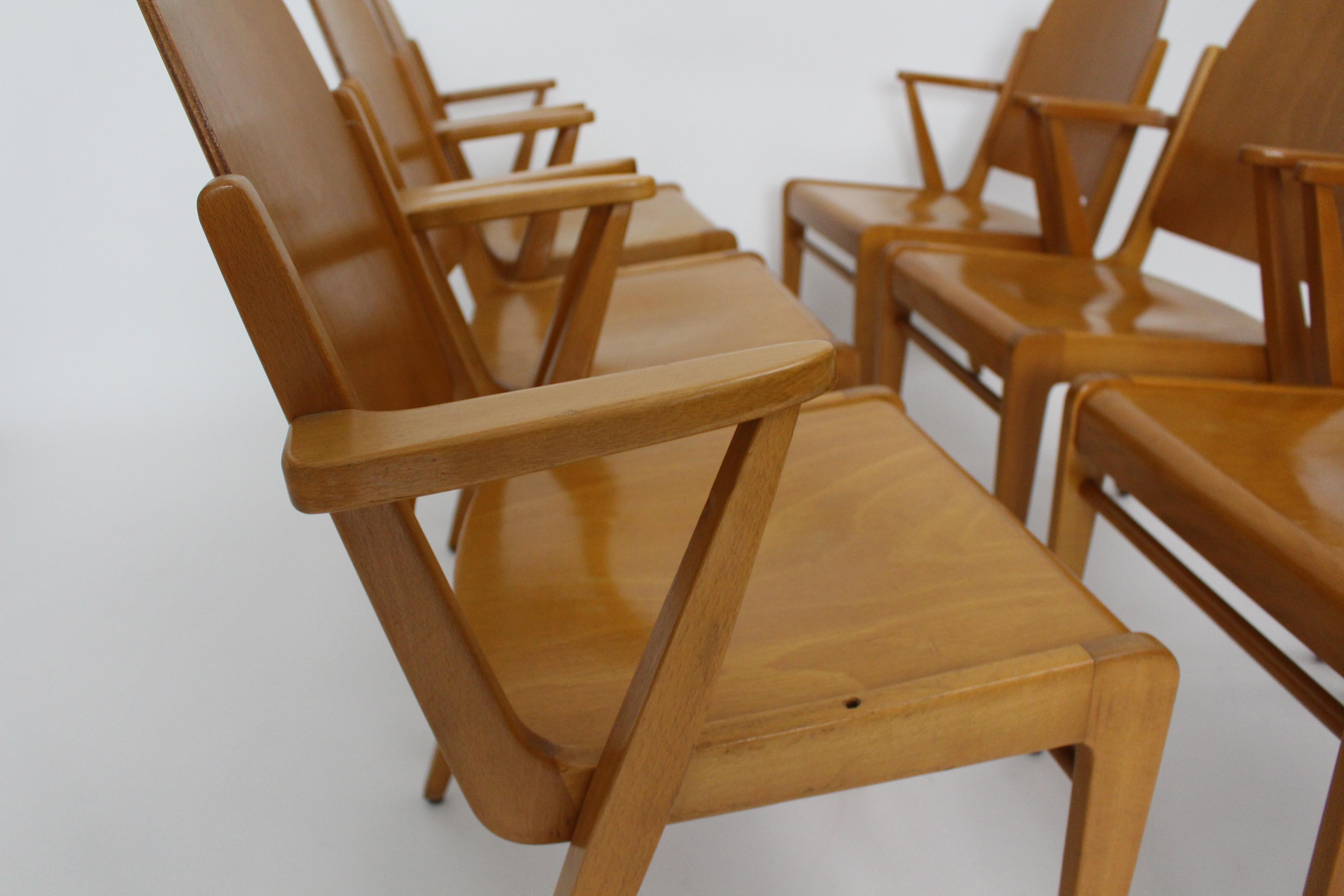 Lacquered Beechwood Dining Room Chairs Austro by Franz Schuster Vienna 1959 Set of Six For Sale