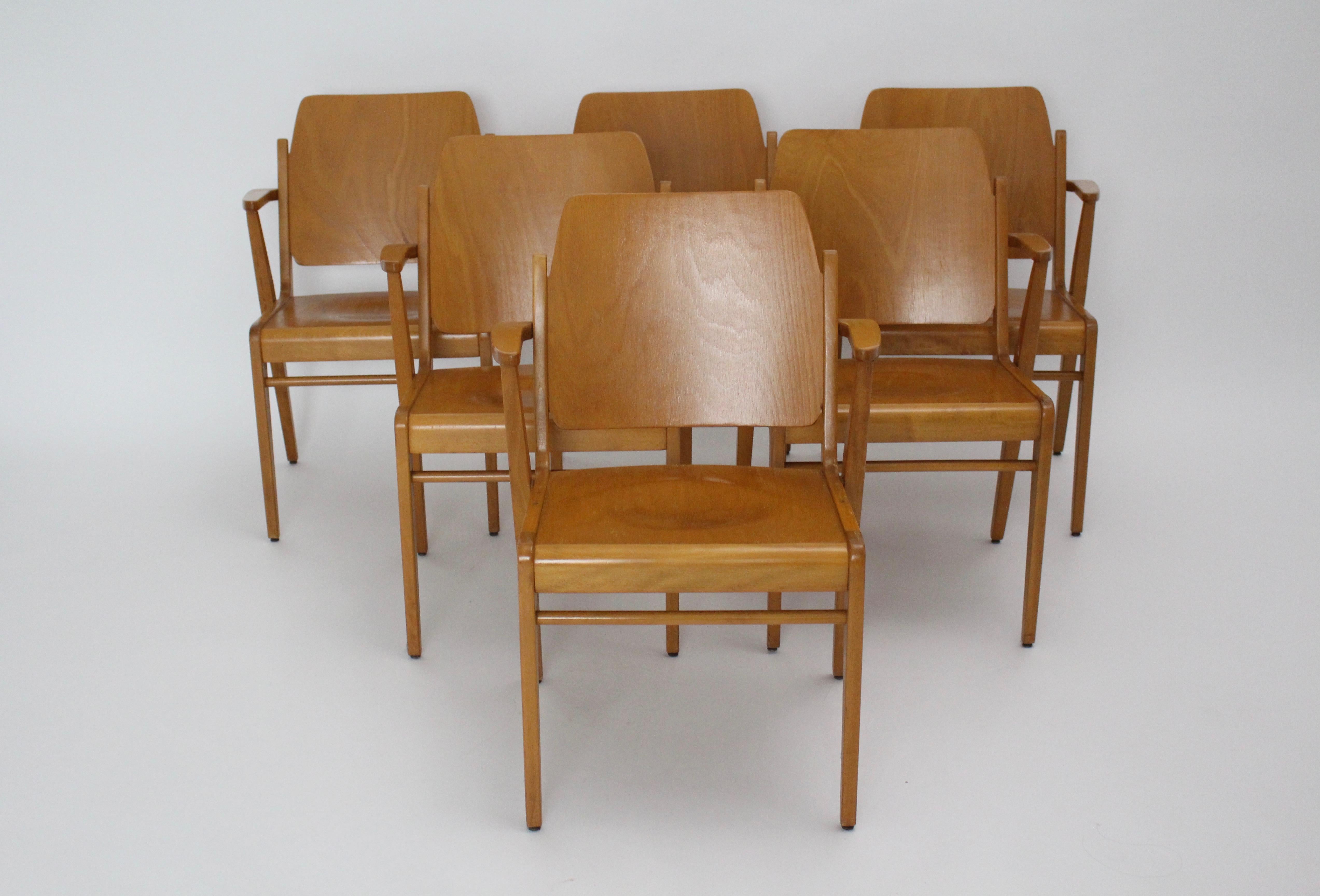 Esszimmerstühle aus Buchenholz Austro by Franz Schuster Wien 1959 Sechser-Set (20. Jahrhundert) im Angebot