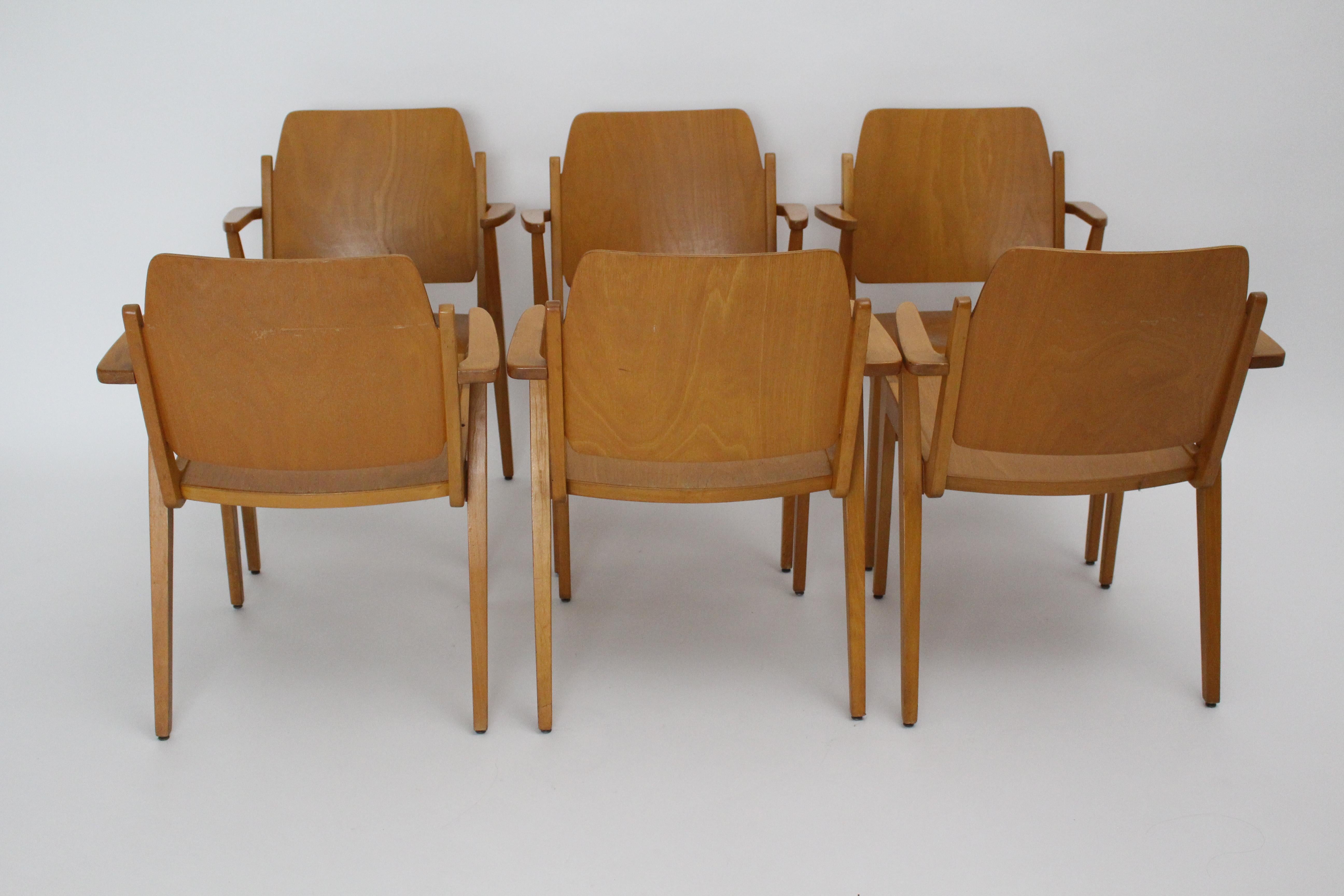 Esszimmerstühle aus Buchenholz Austro by Franz Schuster Wien 1959 Sechser-Set im Angebot 1